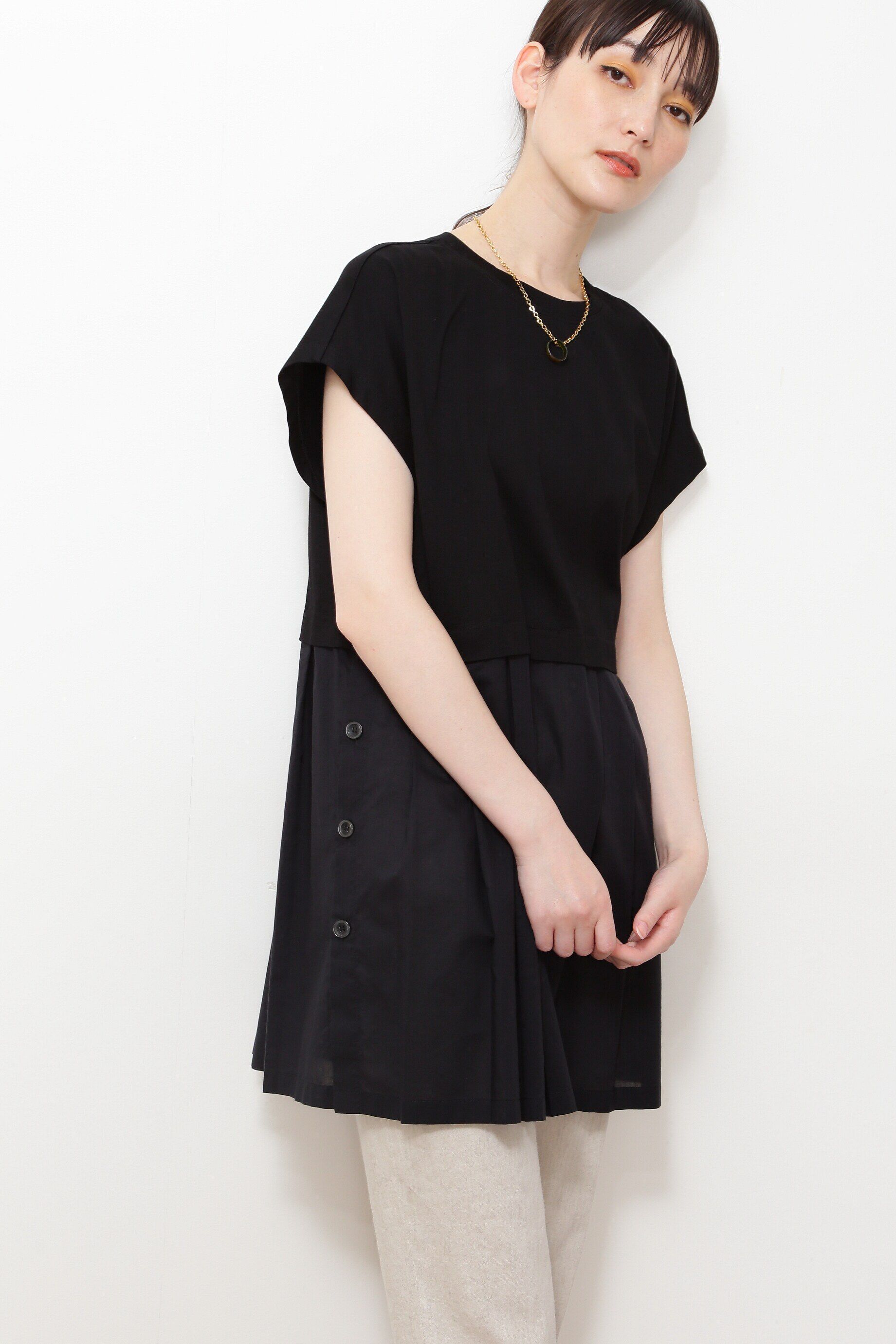  「◆布帛ドッキングチュニックカットソー」|Tシャツ・カットソー|ブラック