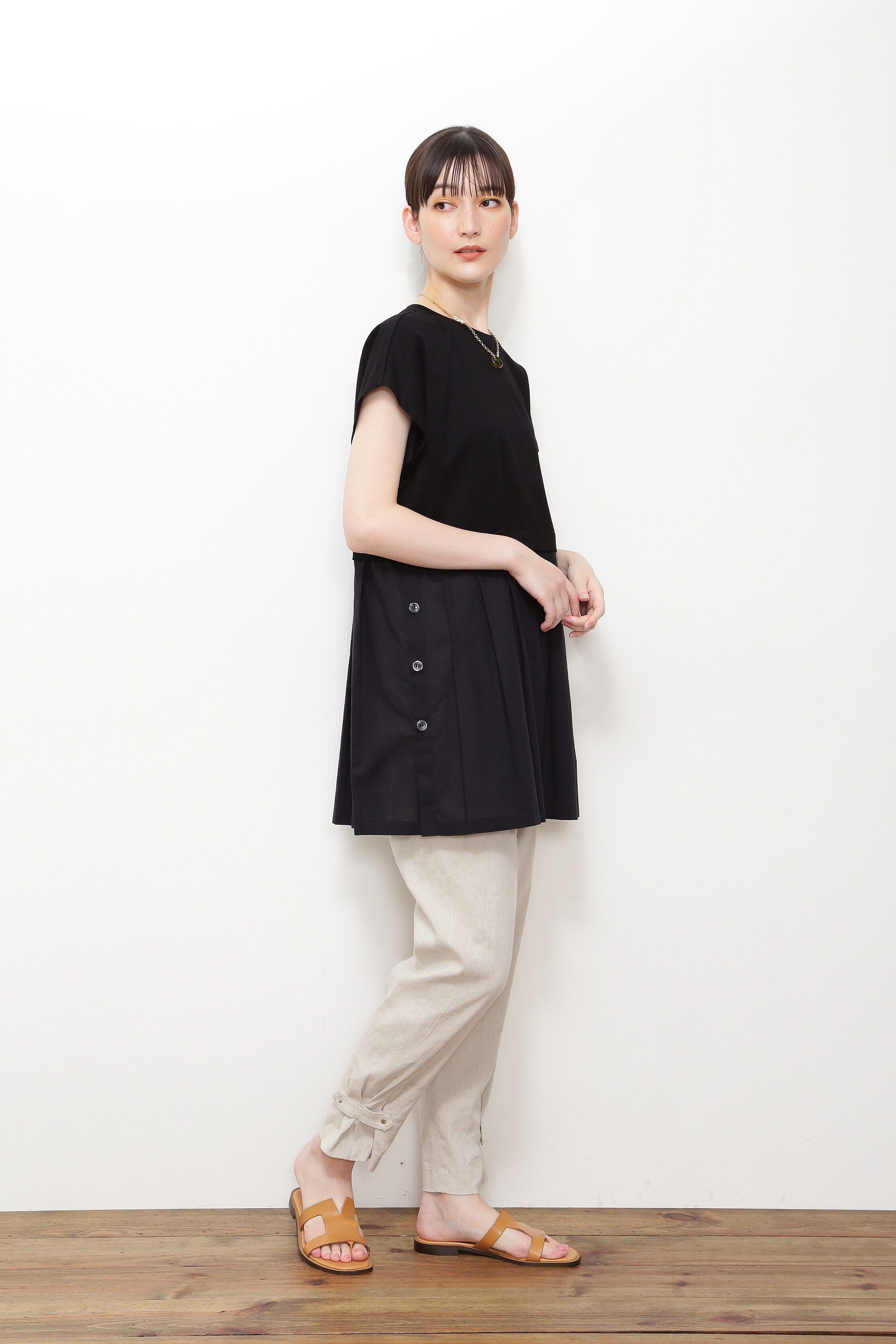  「◆布帛ドッキングチュニックカットソー」|Tシャツ・カットソー|