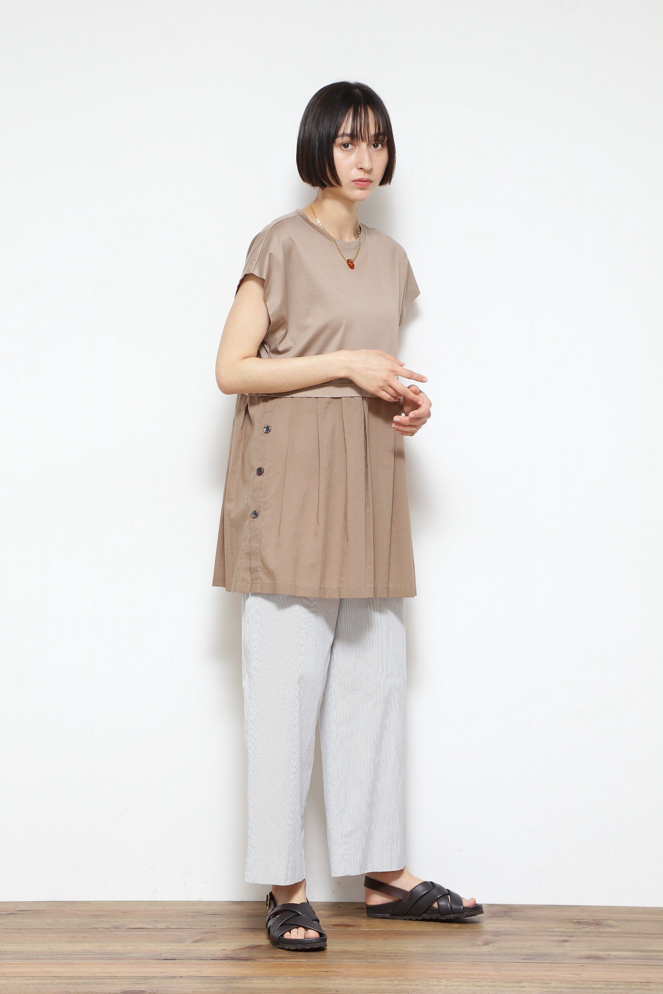  「◆布帛ドッキングチュニックカットソー」|Tシャツ・カットソー|