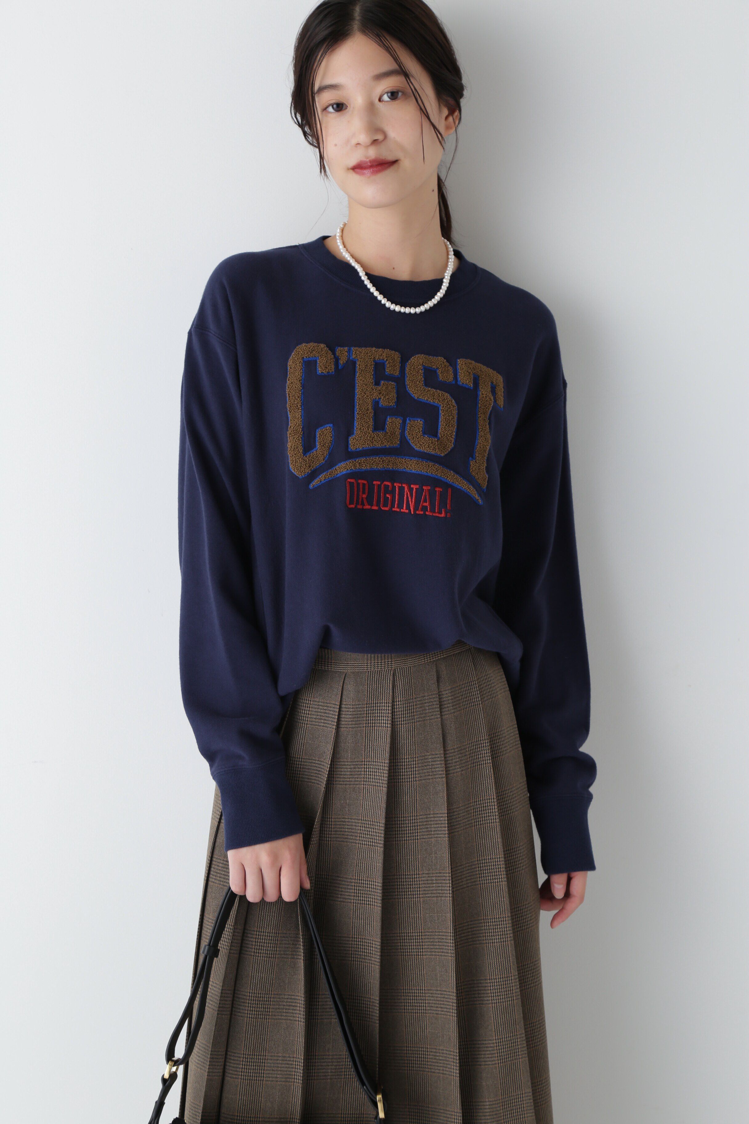  「◆ミニ裏毛C&rsquo;ESTロゴトレーナー」|Tシャツ・カットソー|ネイビー