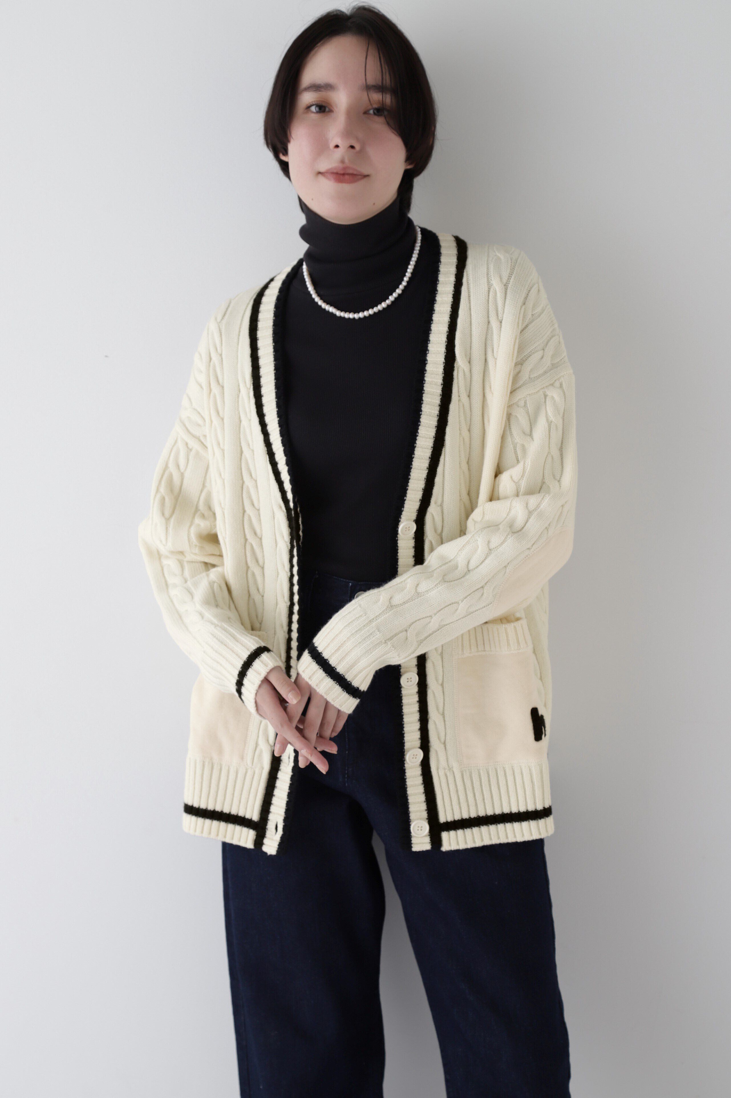  「◆裏毛コンビプレッピーカーディガン」|ニット・セーター|エクリュ1