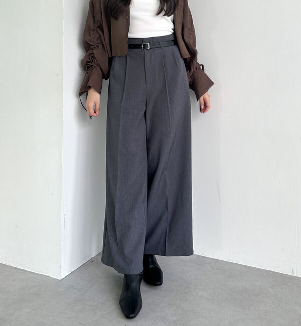 archives「ベルト付タックワイドスラックス」|チノ|GRAY