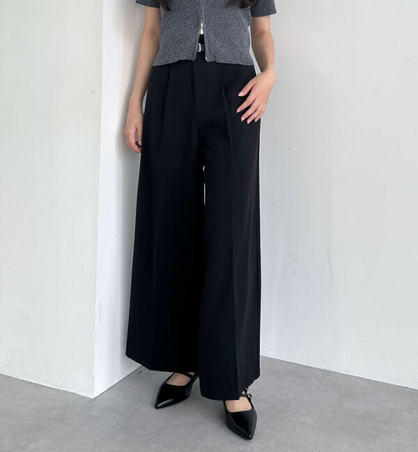 archives「ベルト付タックワイドスラックス」|チノ|BLACK