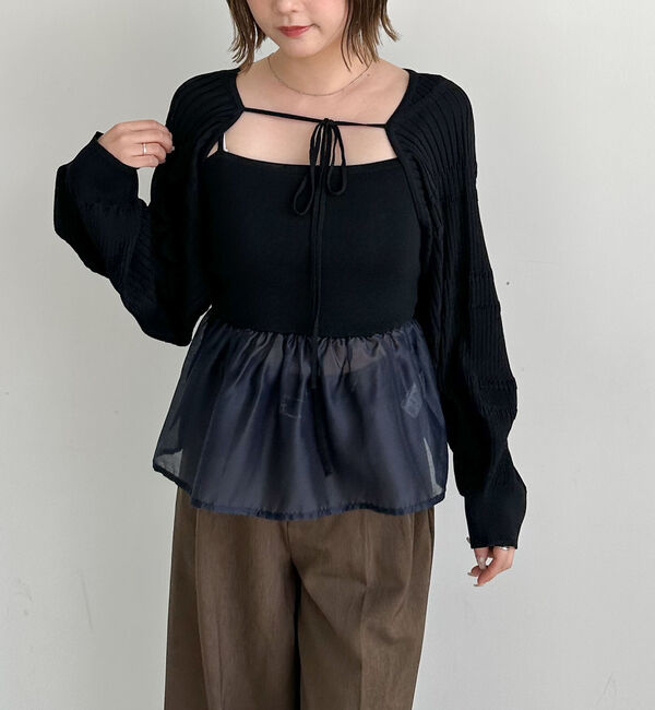 archives「ドッキングペプラムニットボレロアンサンプル」|カーディガン|BLACK