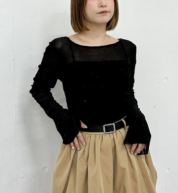 archives「ラインストーンメッシュベロアＴＯＰＳ」|Tシャツ・カットソー|