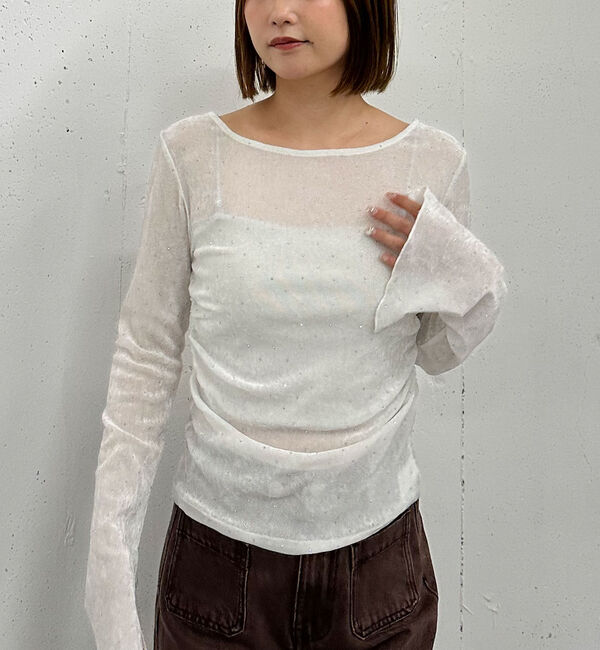 archives「ラインストーンメッシュベロアＴＯＰＳ」|Tシャツ・カットソー|IVORY