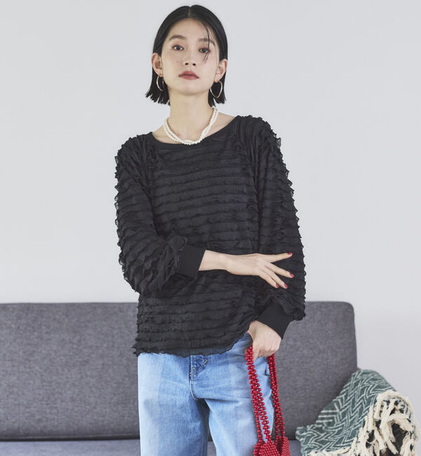Doux archives「カットフリルプルオーバー」|Tシャツ・カットソー|BLACK