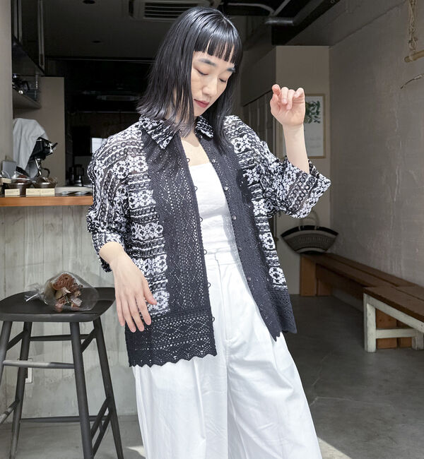 Doux archives「【Ｓａｒａ　ｍａｌｌｉｋａ】ＣＯＴＴＯＮ　ＢＯＲＤＥＲ　ＬＡＣＥ　ＴＯＰ」|シャツ・ブラウス|BLACK