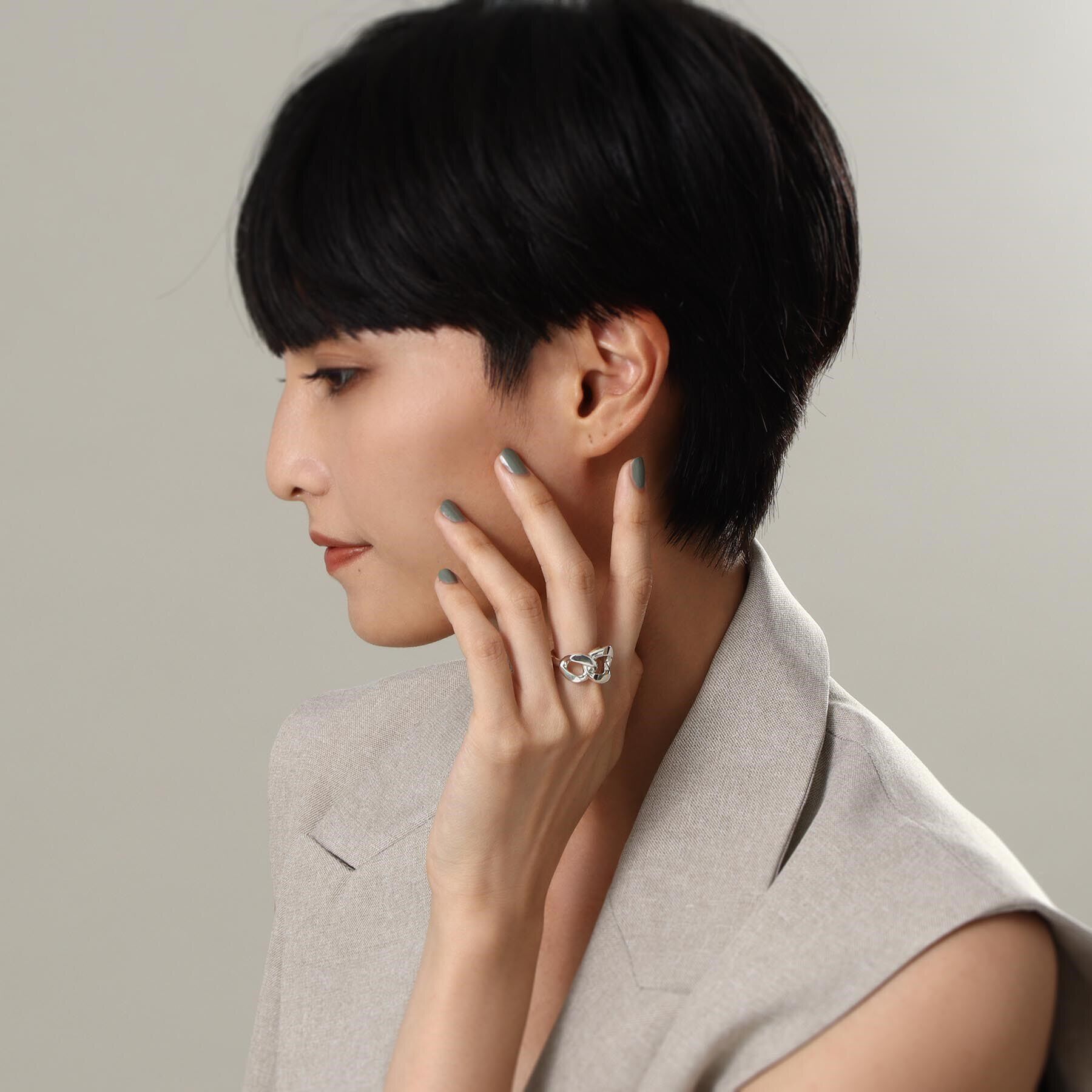 COCOSHNIK ONKITSCH「シルバー カーブチェーンモチーフ ダブルリング」|リング|