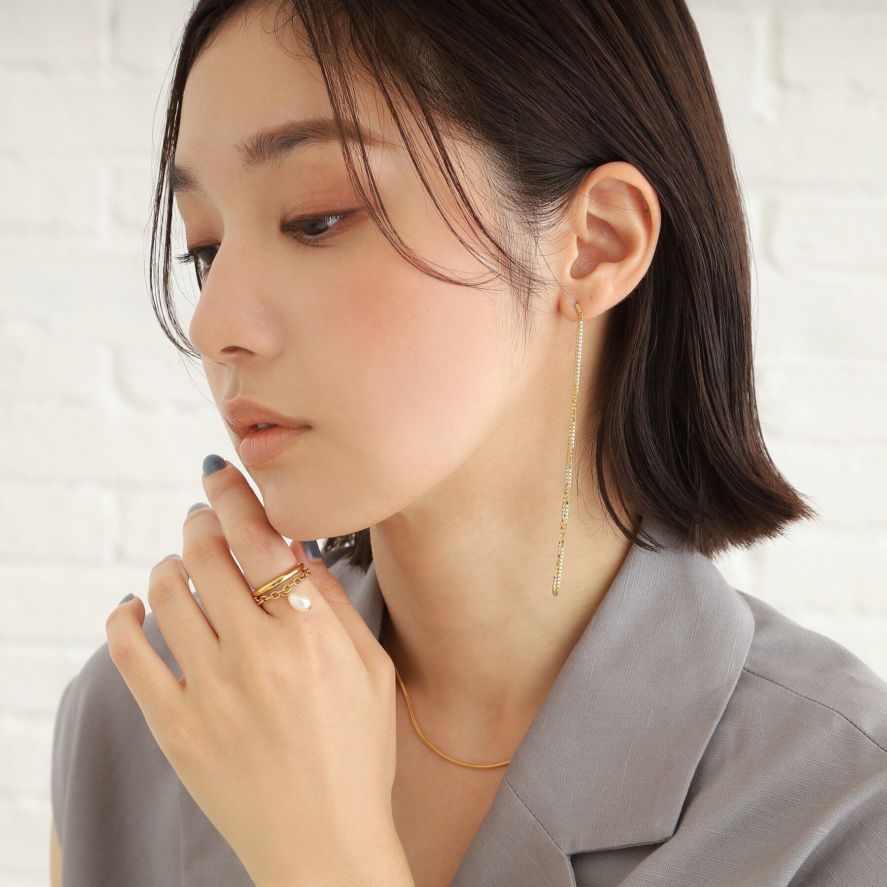 COCOSHNIK ONKITSCH「シルバー ドレープチェーン パールリング GP」|リング|