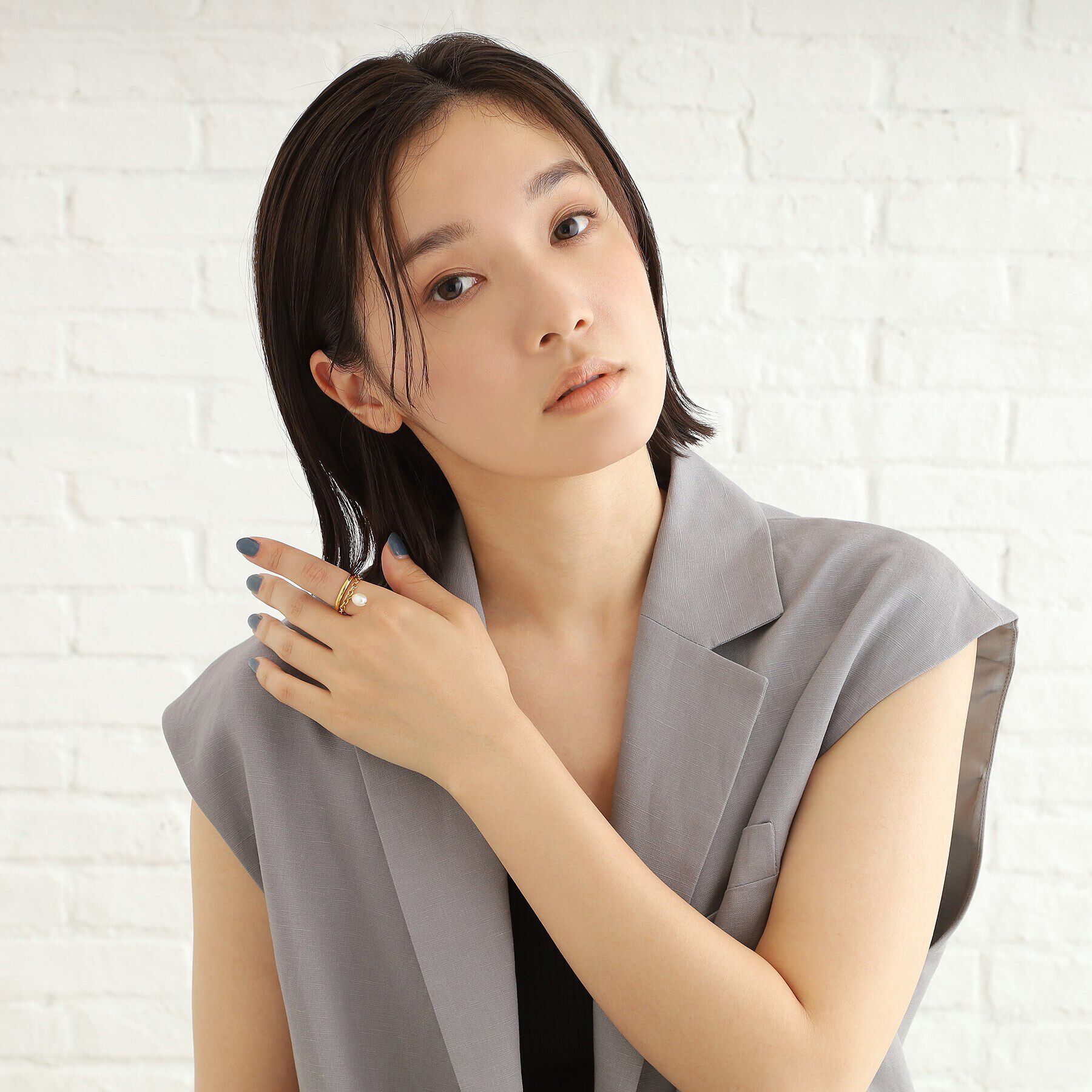 COCOSHNIK ONKITSCH「シルバー ドレープチェーン パールリング GP」|リング|