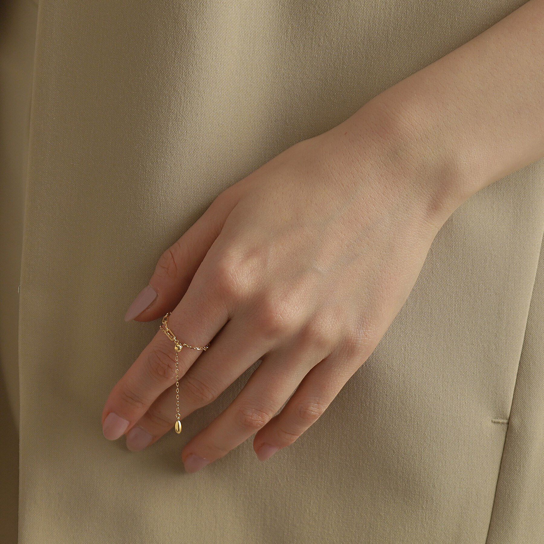 COCOSHNIK「K18ケーブルスライドチェーン リング」|リング|