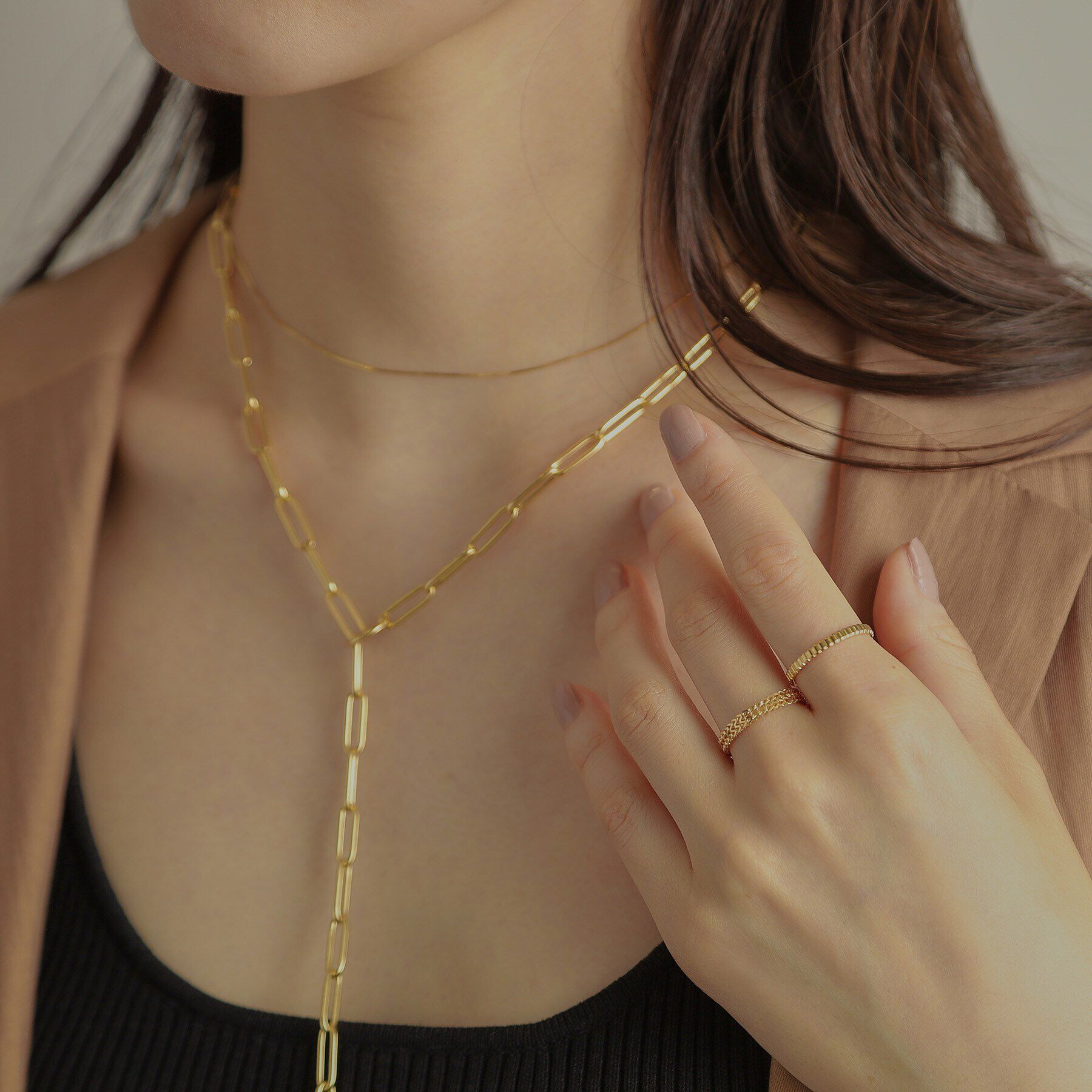 COCOSHNIK「K18ダブルライトフランコチェーン リング」|リング|