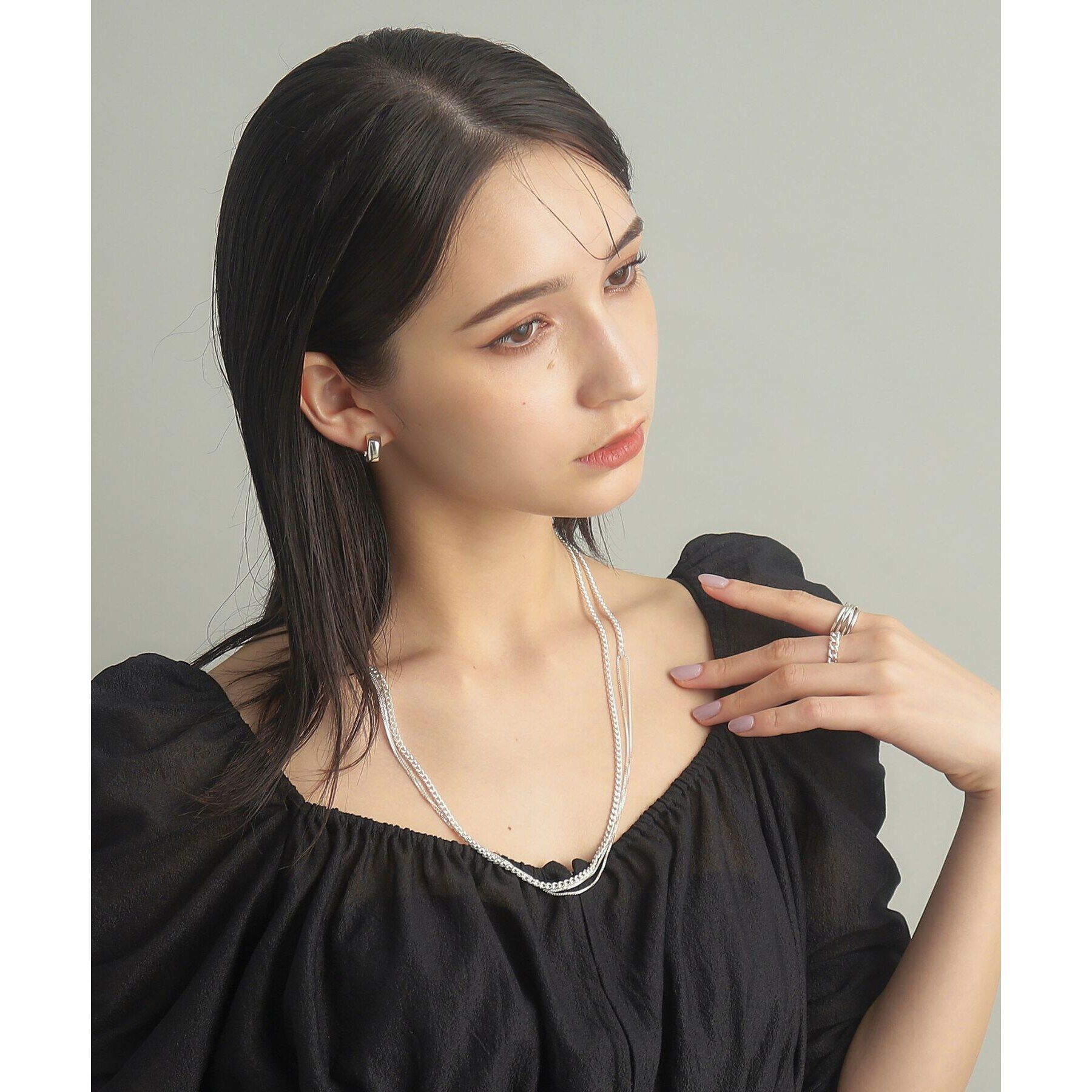 COCOSHNIK ONKITSCH「シルバー ミックスチェーン カーブ・ベネチアンネックレス」|ネックレス|