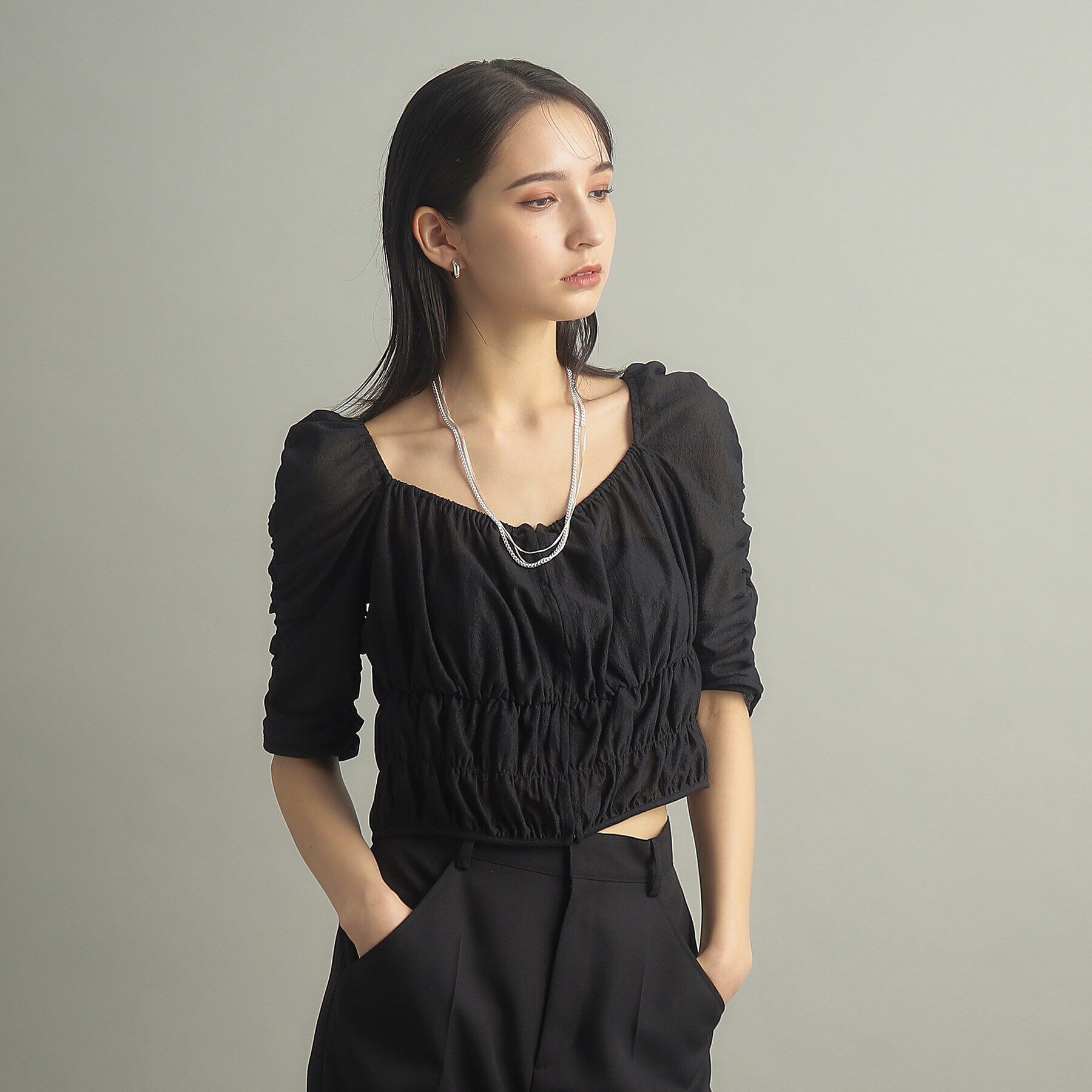 COCOSHNIK ONKITSCH「シルバー ミックスチェーン カーブ・ベネチアンネックレス」|ネックレス|