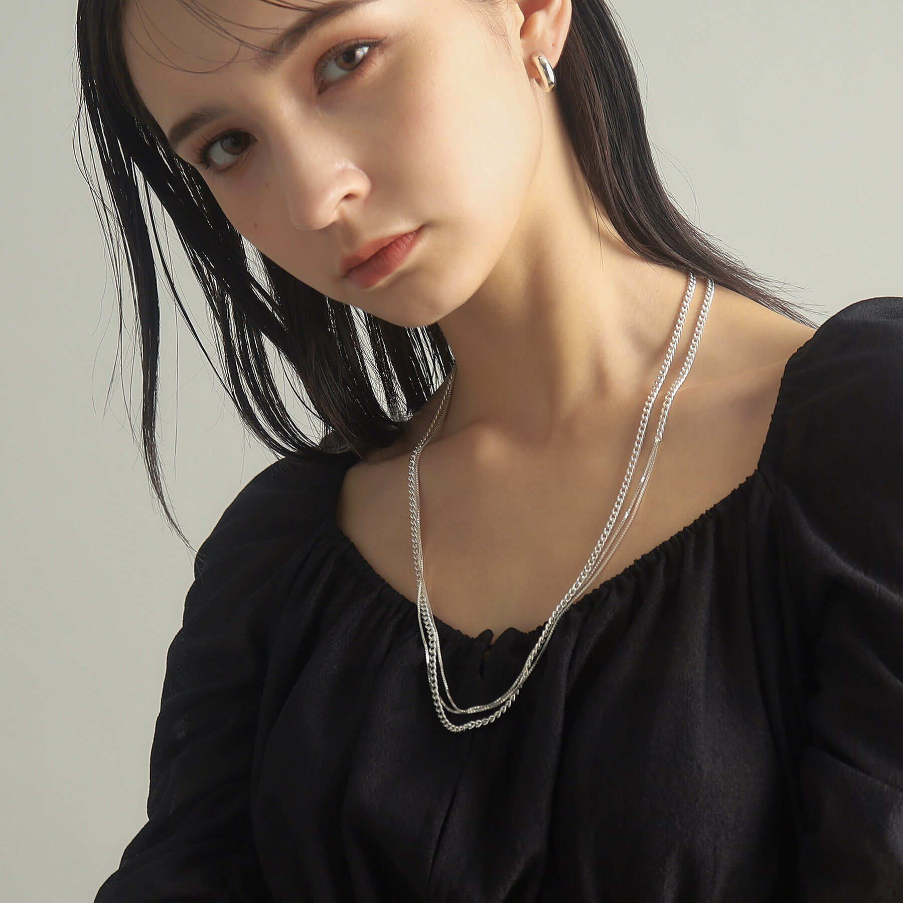 COCOSHNIK ONKITSCH「シルバー ミックスチェーン カーブ・ベネチアンネックレス」|ネックレス|