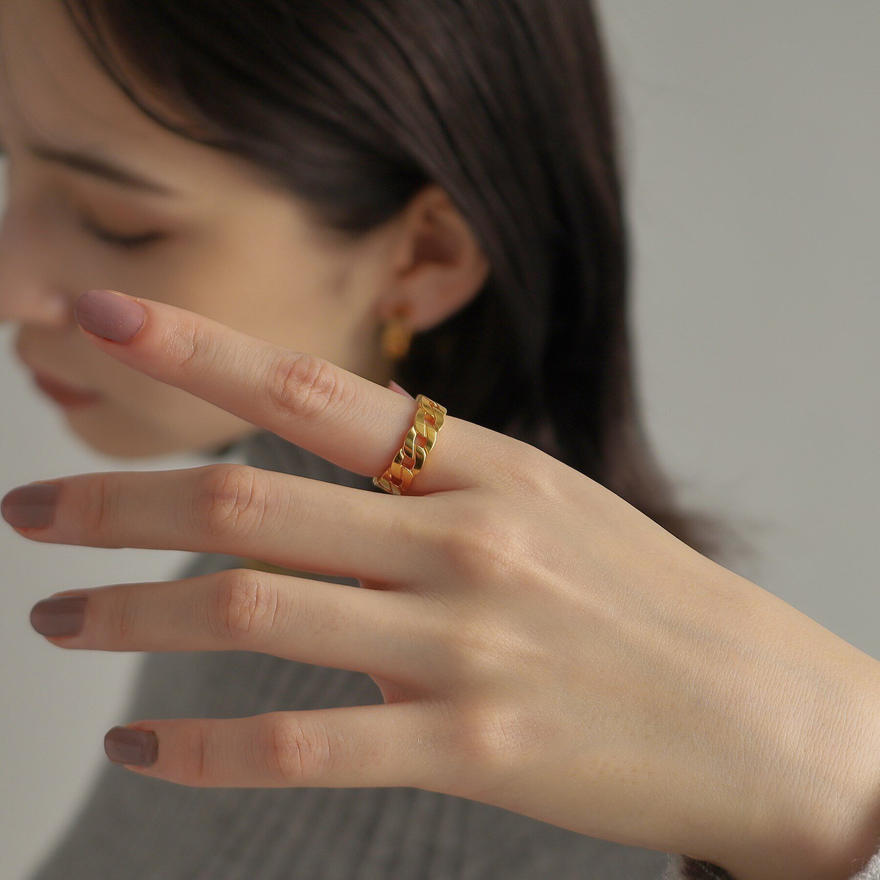 COCOSHNIK ONKITSCH「シルバー フラットカーブチェーンモチーフリング GP」|リング|