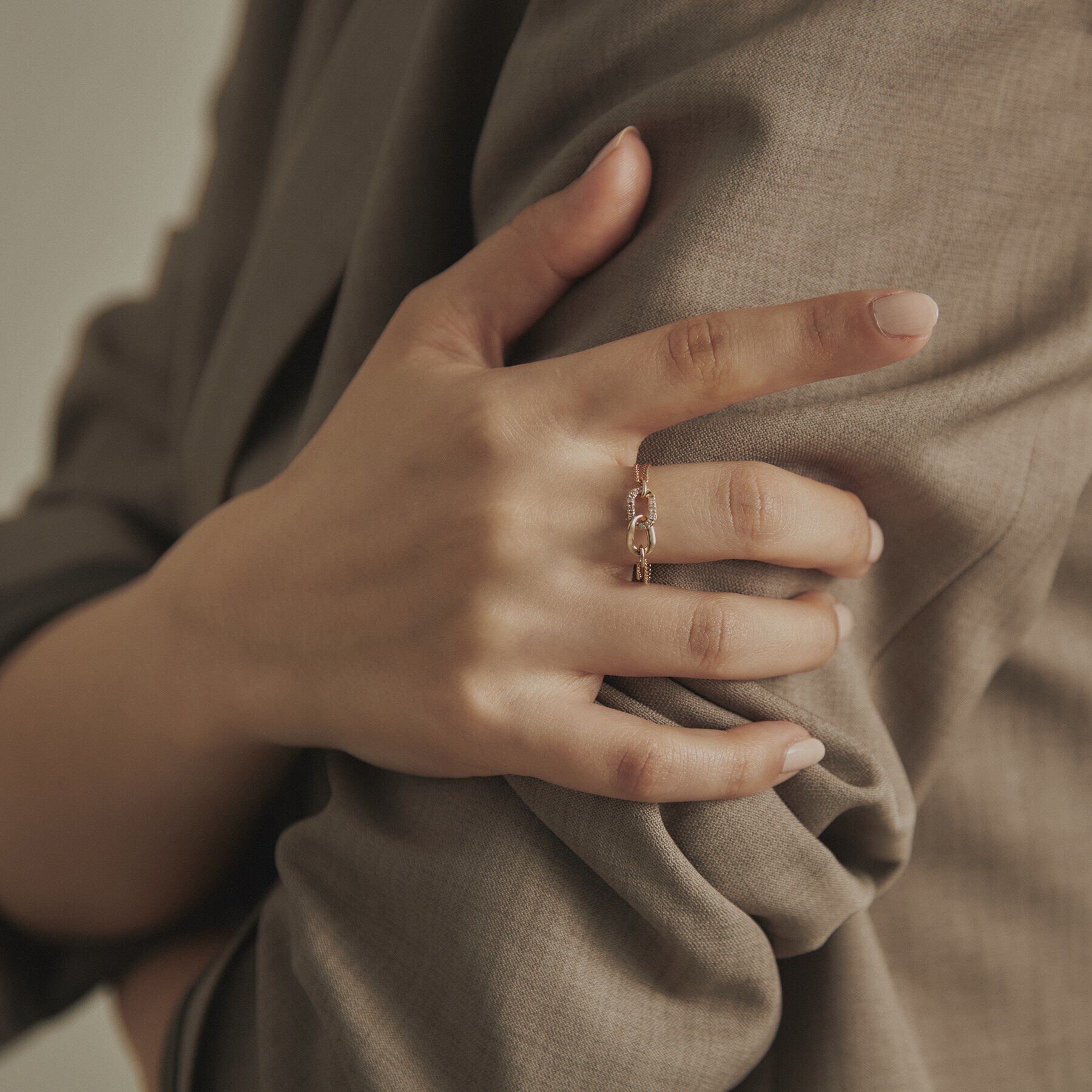 COCOSHNIK「K10ダイヤモンド キヘイリンクチェーン リング大」|リング|