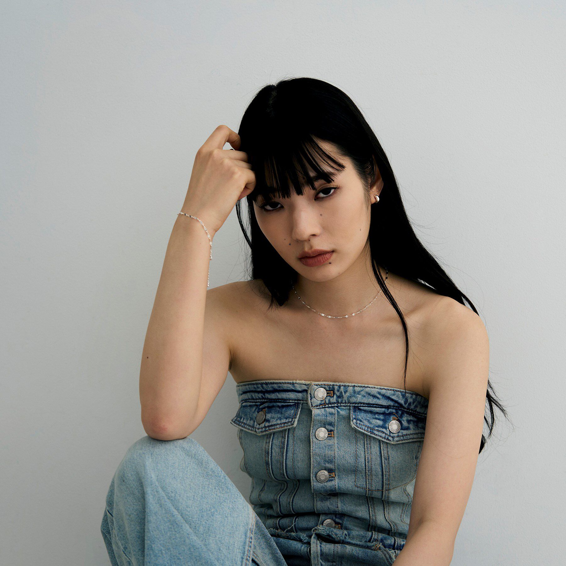 COCOSHNIK ONKITSCH「シルバー デザインチェーン デュアルペタルネックレス（38ｃｍ）」|ネックレス|