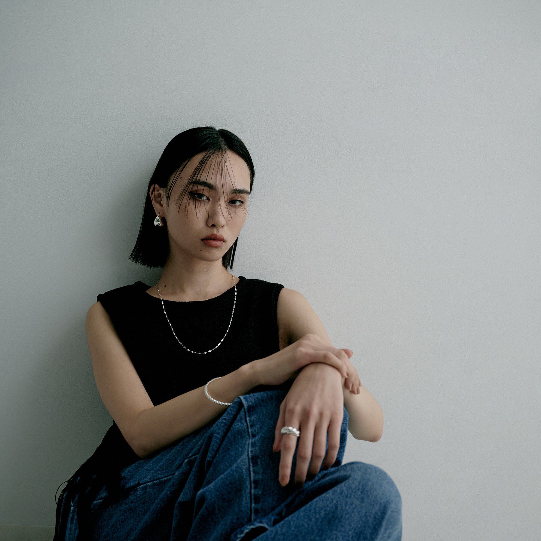 COCOSHNIK ONKITSCH「シルバー デザインチェーン デュアルペタルネックレス（60cm）」|ネックレス|