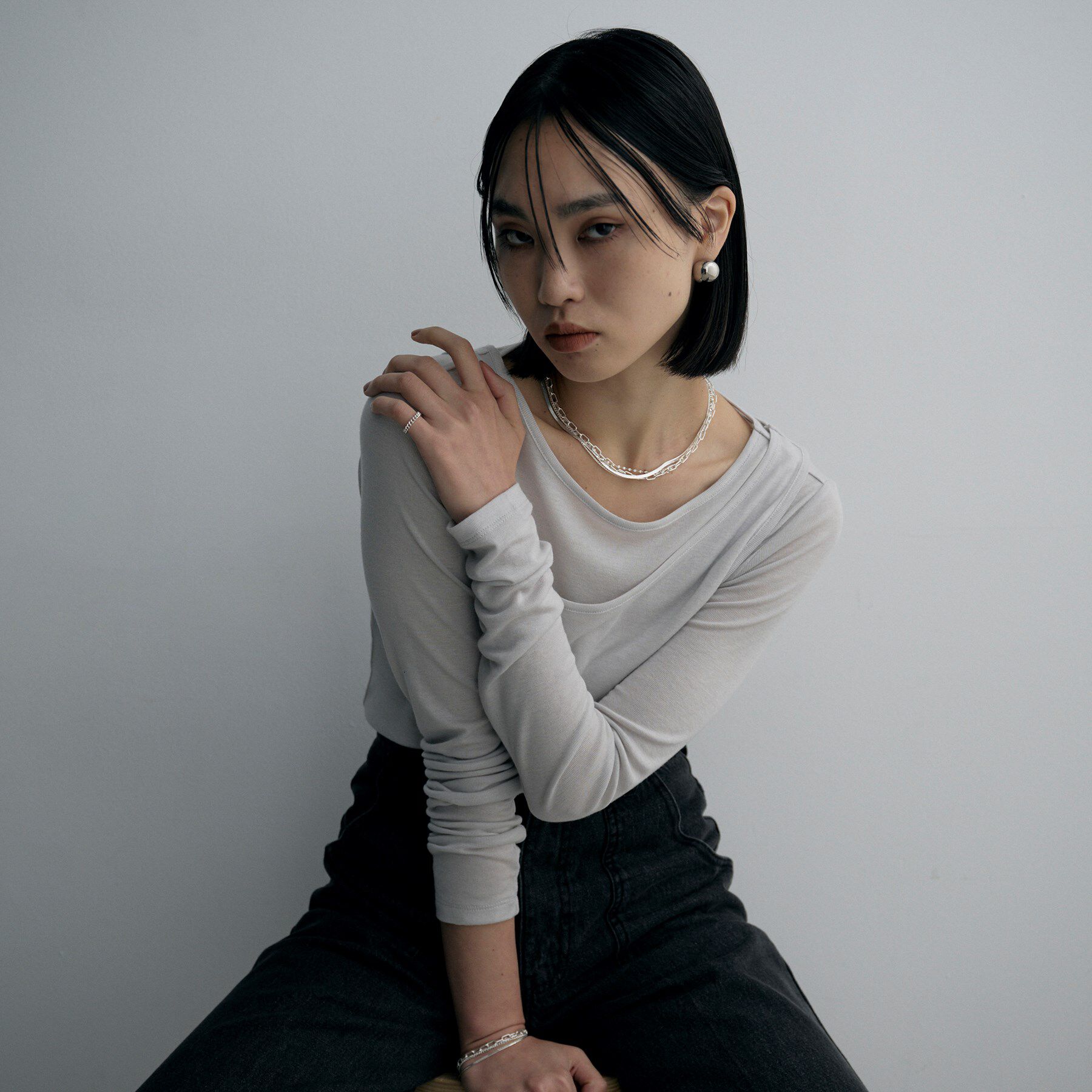 COCOSHNIK ONKITSCH「シルバー カーブチェーンモチーフピンキーリング」|リング|