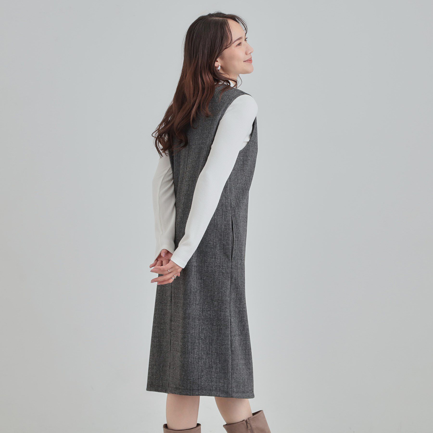 SHOO･LA･RUE「【2点セット/洗える/S-LL】時短でコーデ決まる ジャンドレ＆リブインナー」|ワンピース|