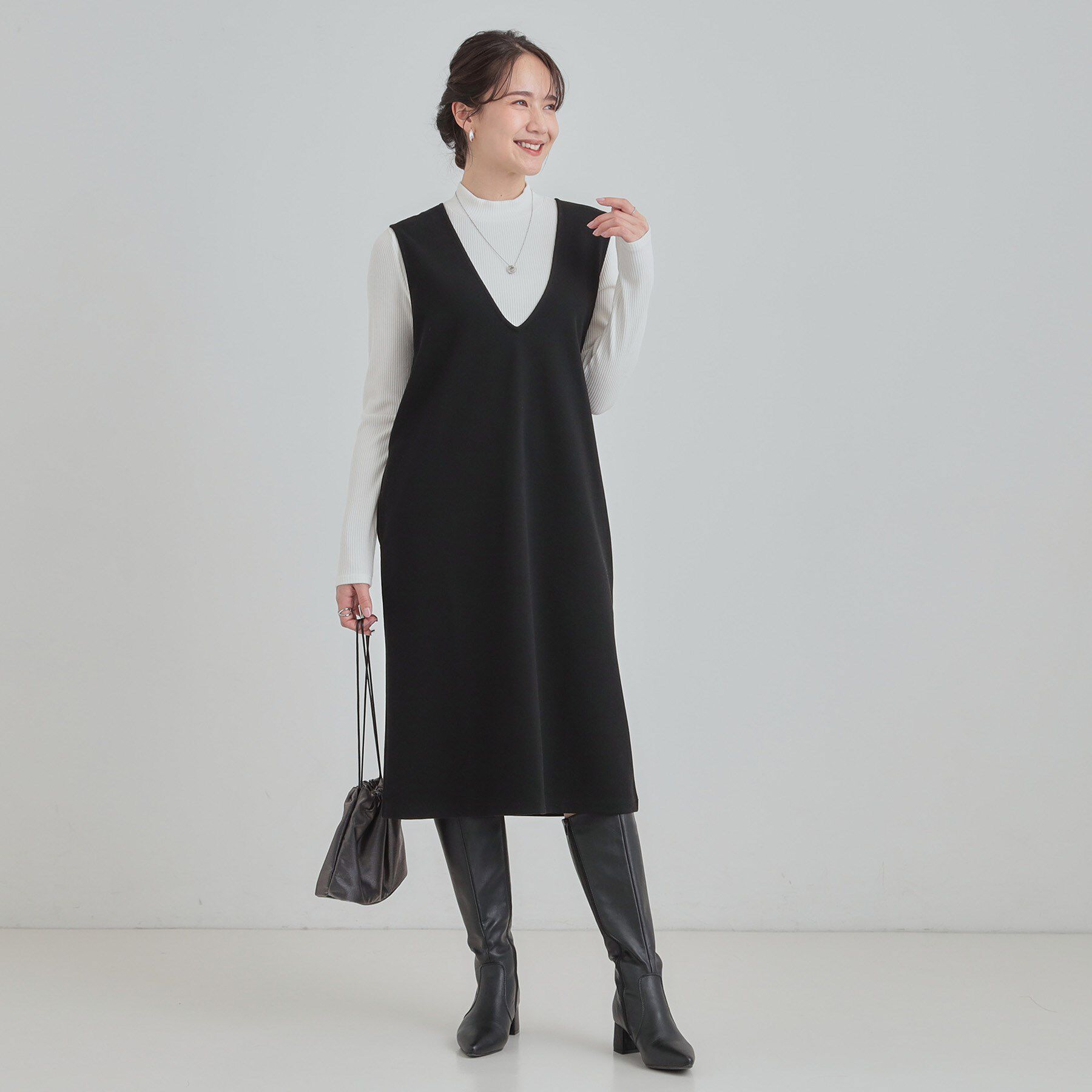 SHOO･LA･RUE「【2点セット/洗える/S-LL】時短でコーデ決まる ジャンドレ＆リブインナー」|ワンピース|