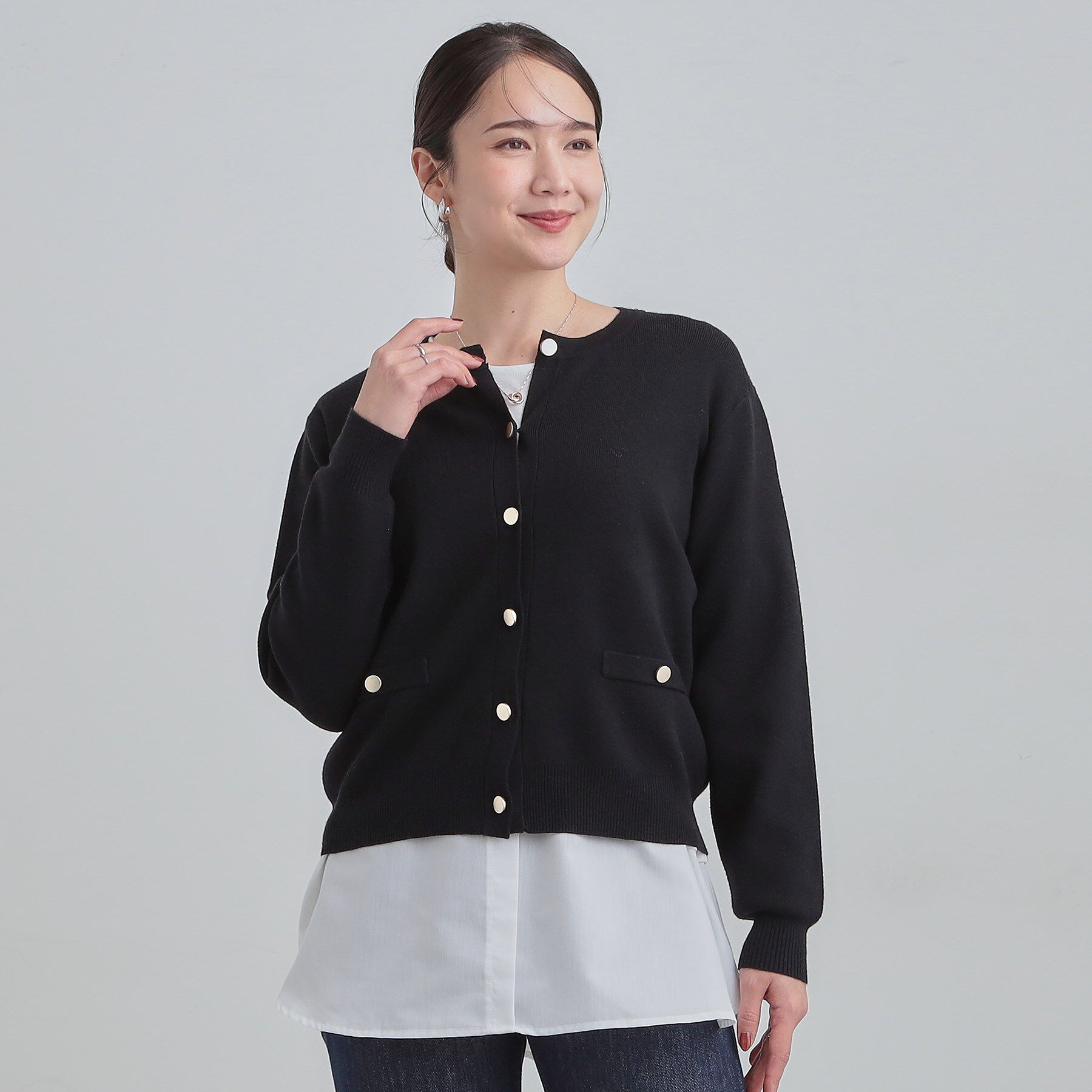 SHOO･LA･RUE「【2点セット/S-LL】時短で決まる もちもちニット＆裾シャツインナー」|その他|