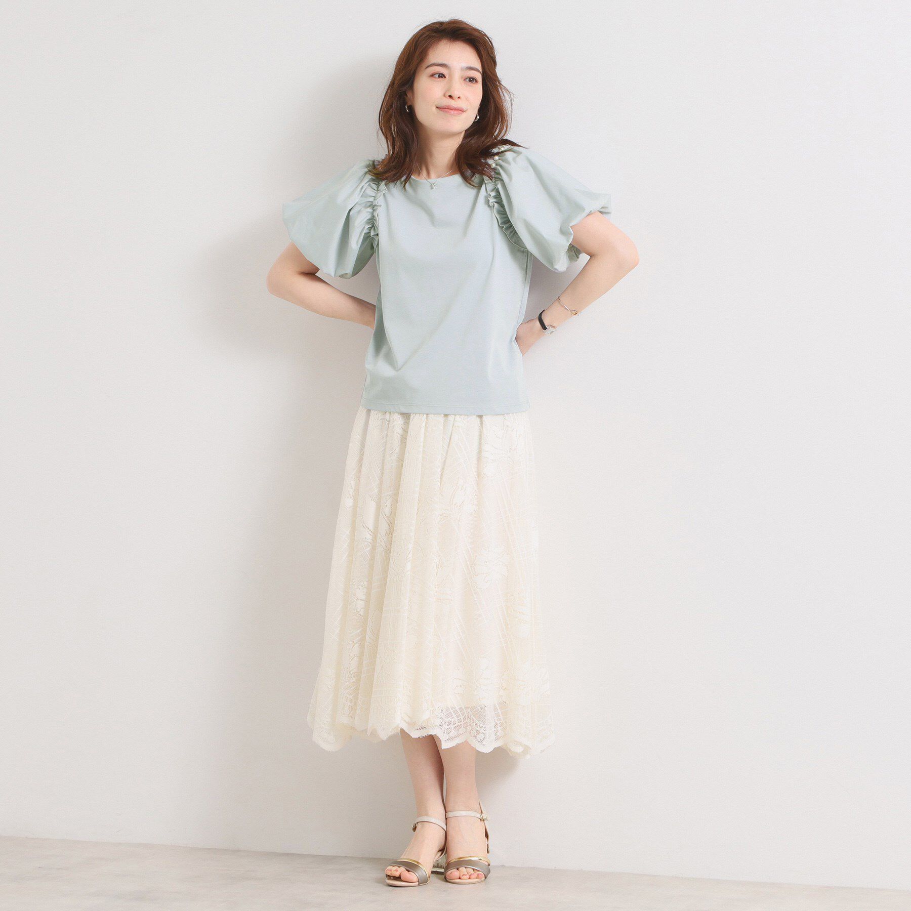 ITS&rsquo;DEMO「【手洗い可】パール調飾り付きパフ袖プルオーバー」|Tシャツ・カットソー|