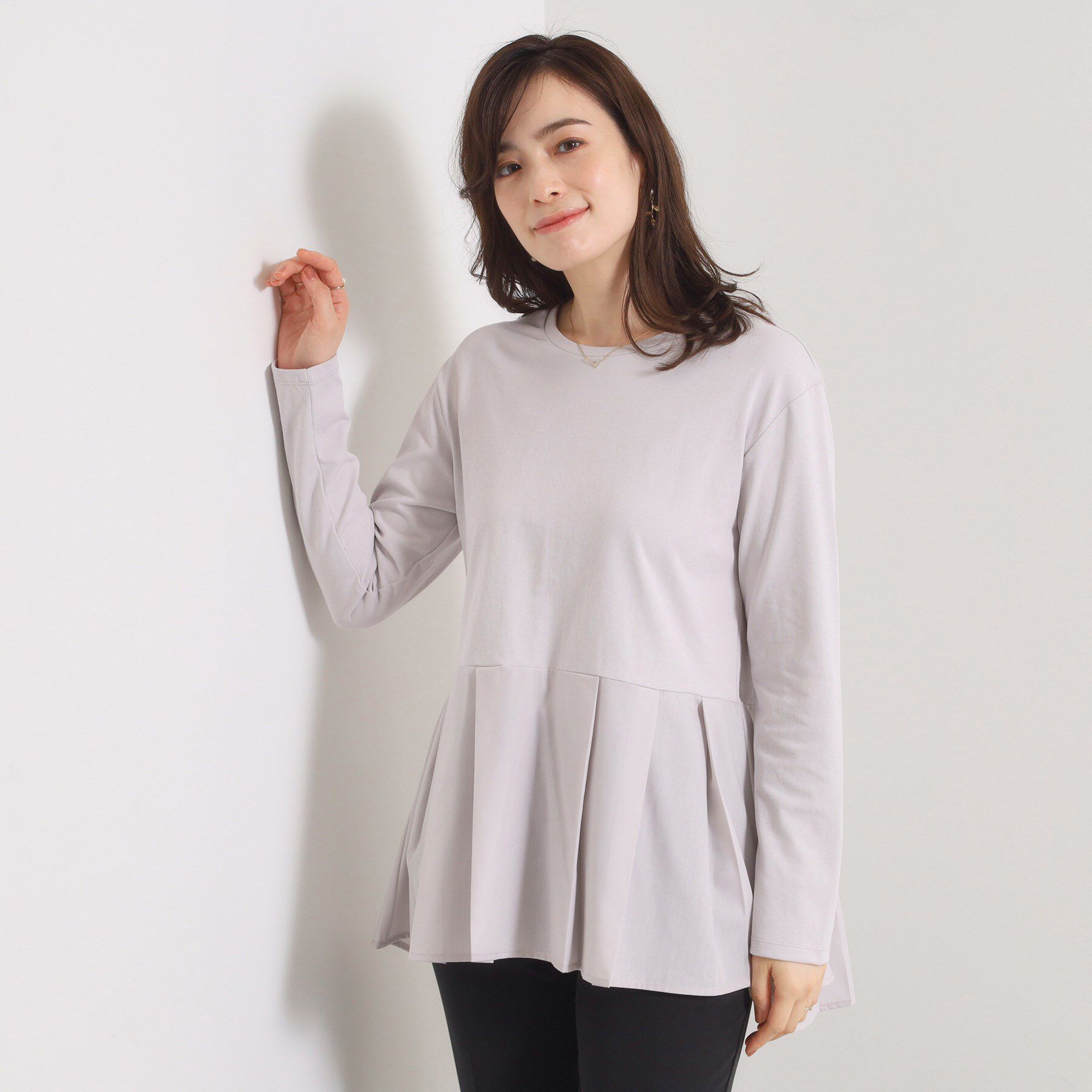 ITS&rsquo;DEMO「【洗濯機OK】布帛コンビ天竺トップス」|Tシャツ・カットソー|ライトグレー(011