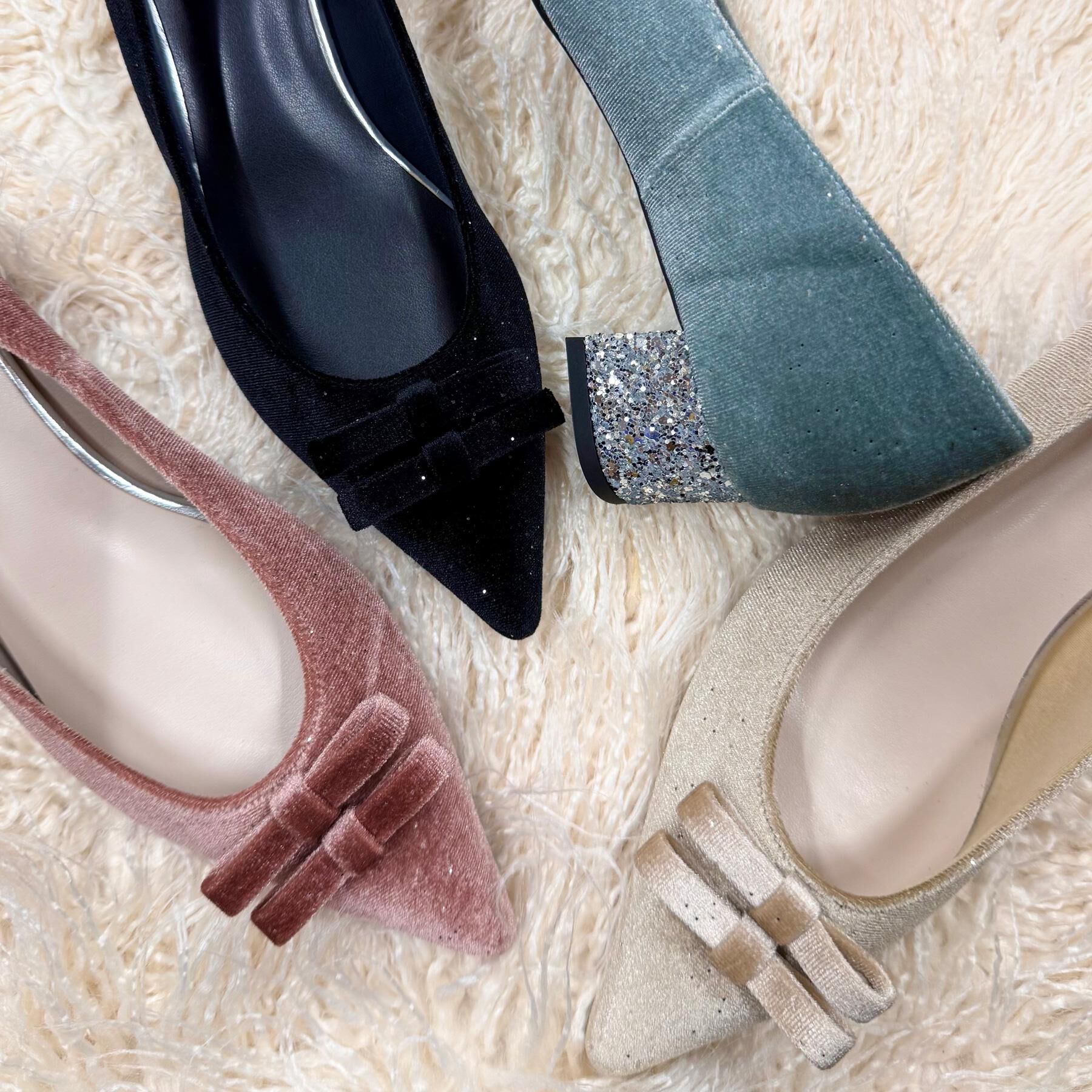 ESPERANZA「ラメベルベットダブルリボンパンプス」|パンプス|