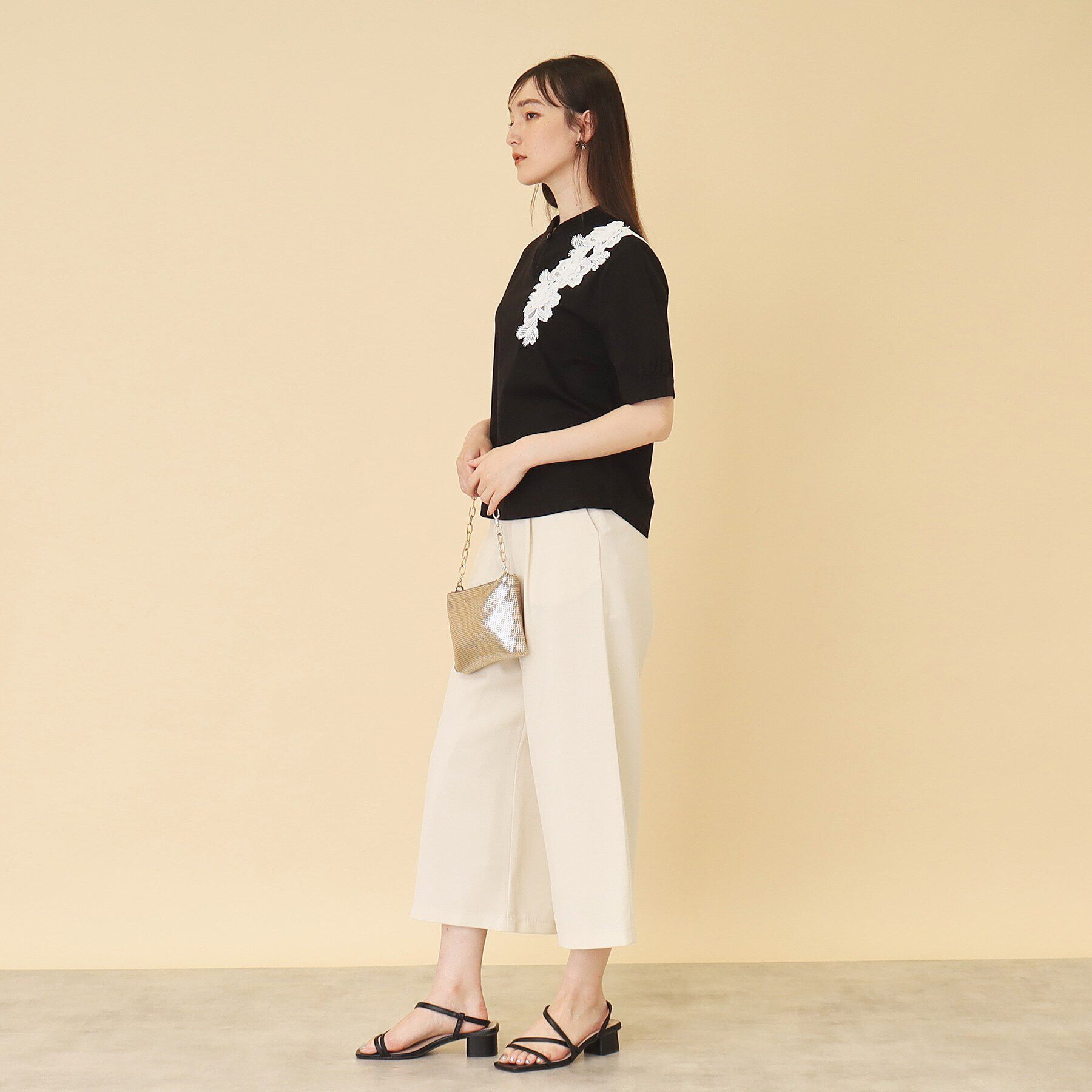 SunaUna「【新色ネイビー追加／チャイナカラー】5分袖カットソー」|Tシャツ・カットソー|