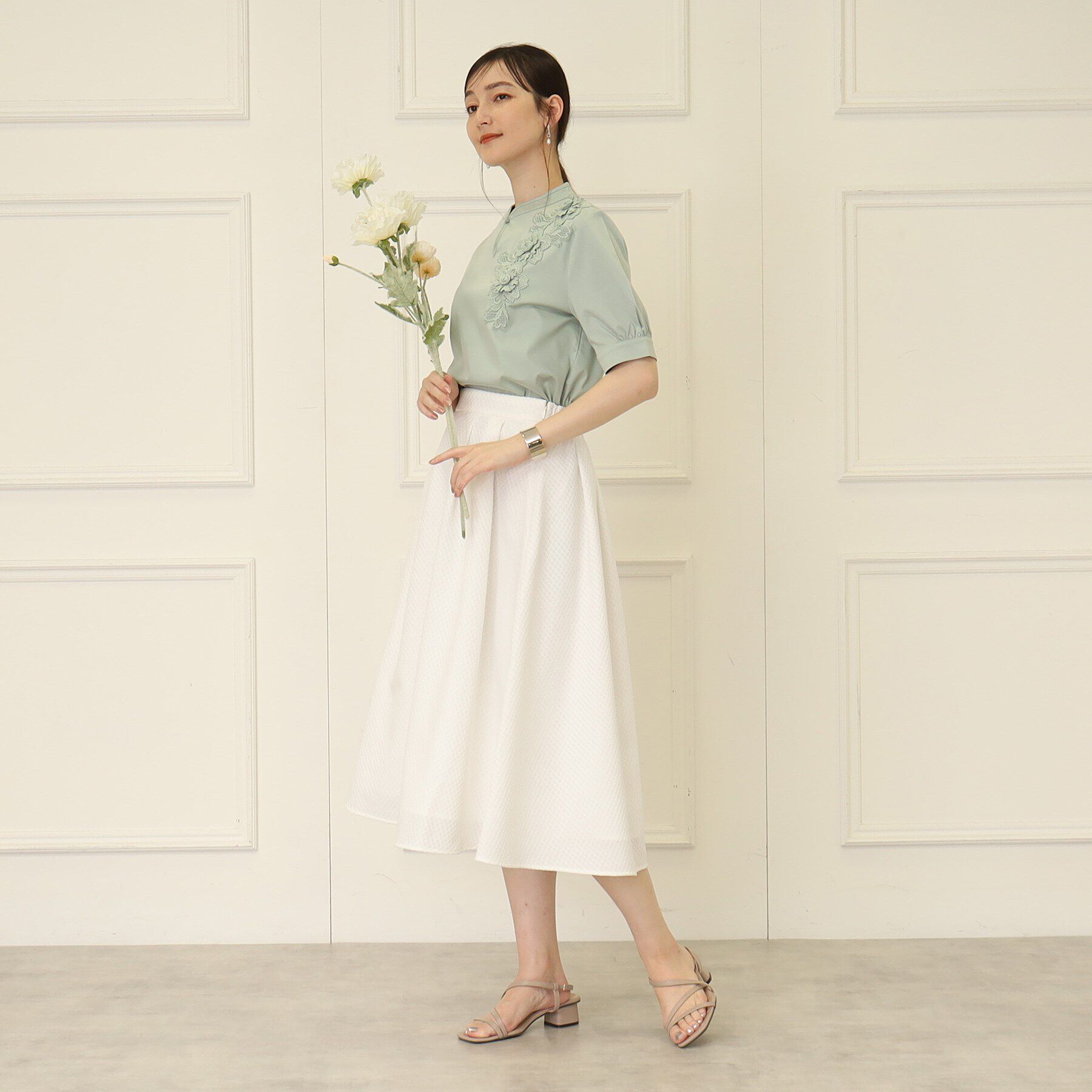 SunaUna「【新色ネイビー追加／チャイナカラー】5分袖カットソー」|Tシャツ・カットソー|