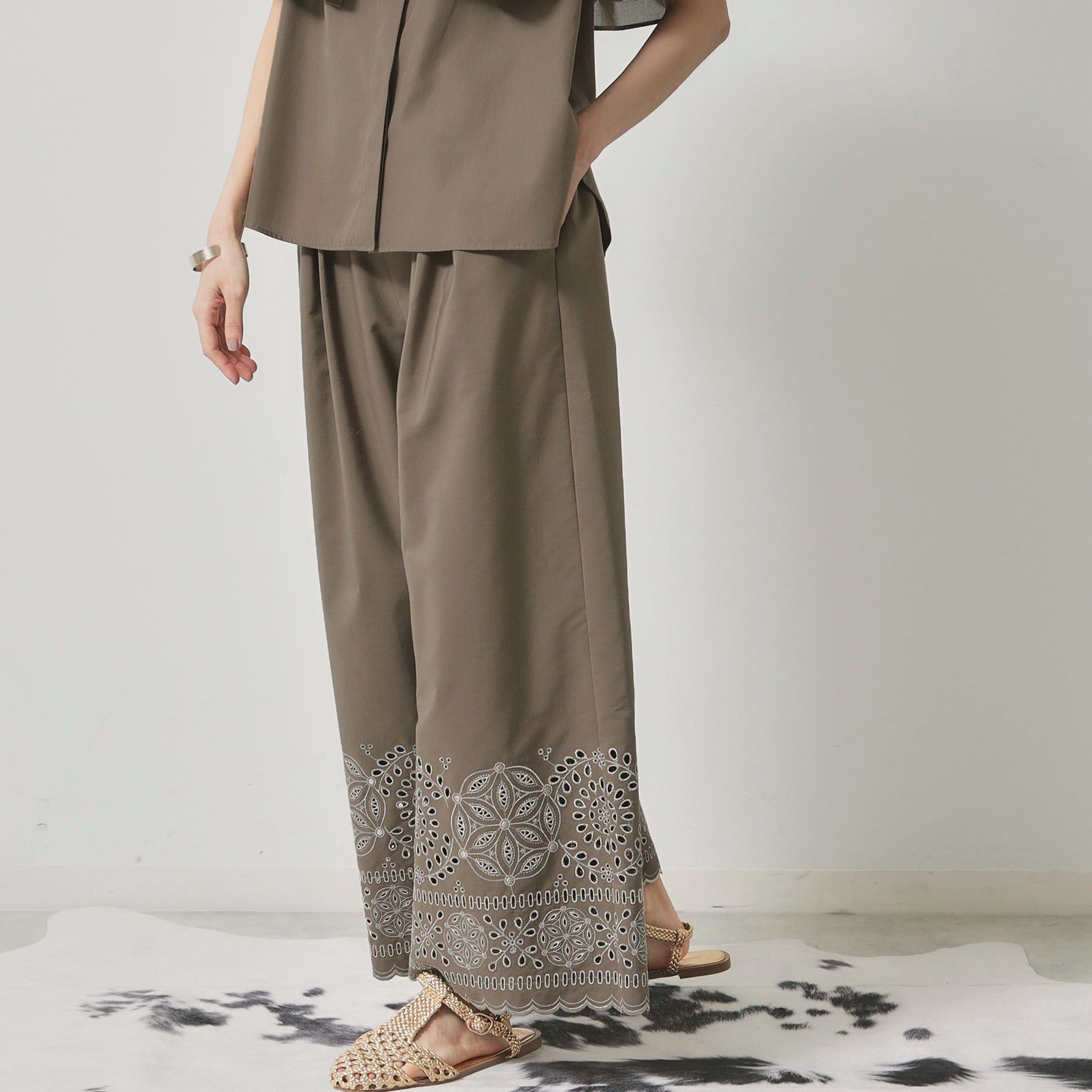 SunaUna「【幾何柄／エンブロイダリー】ウエストゴムガウチョパンツ」|その他|