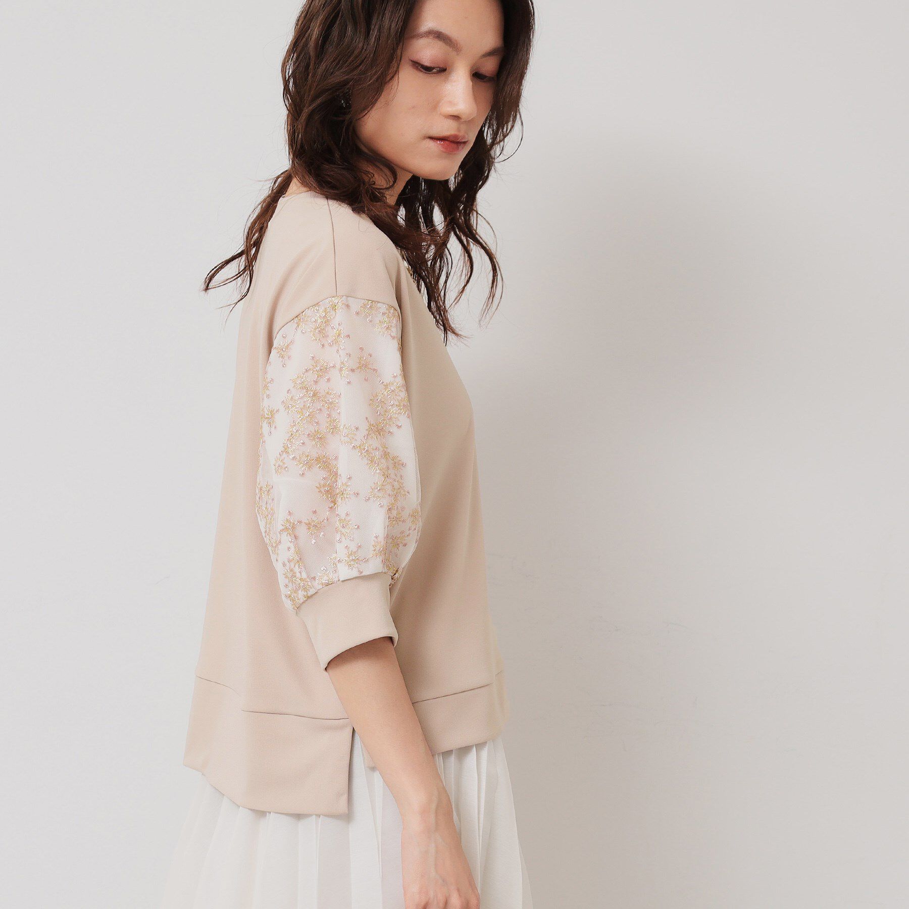 SunaUna「【チュール刺繍／7分袖】華やかプルオーバー」|Tシャツ・カットソー|