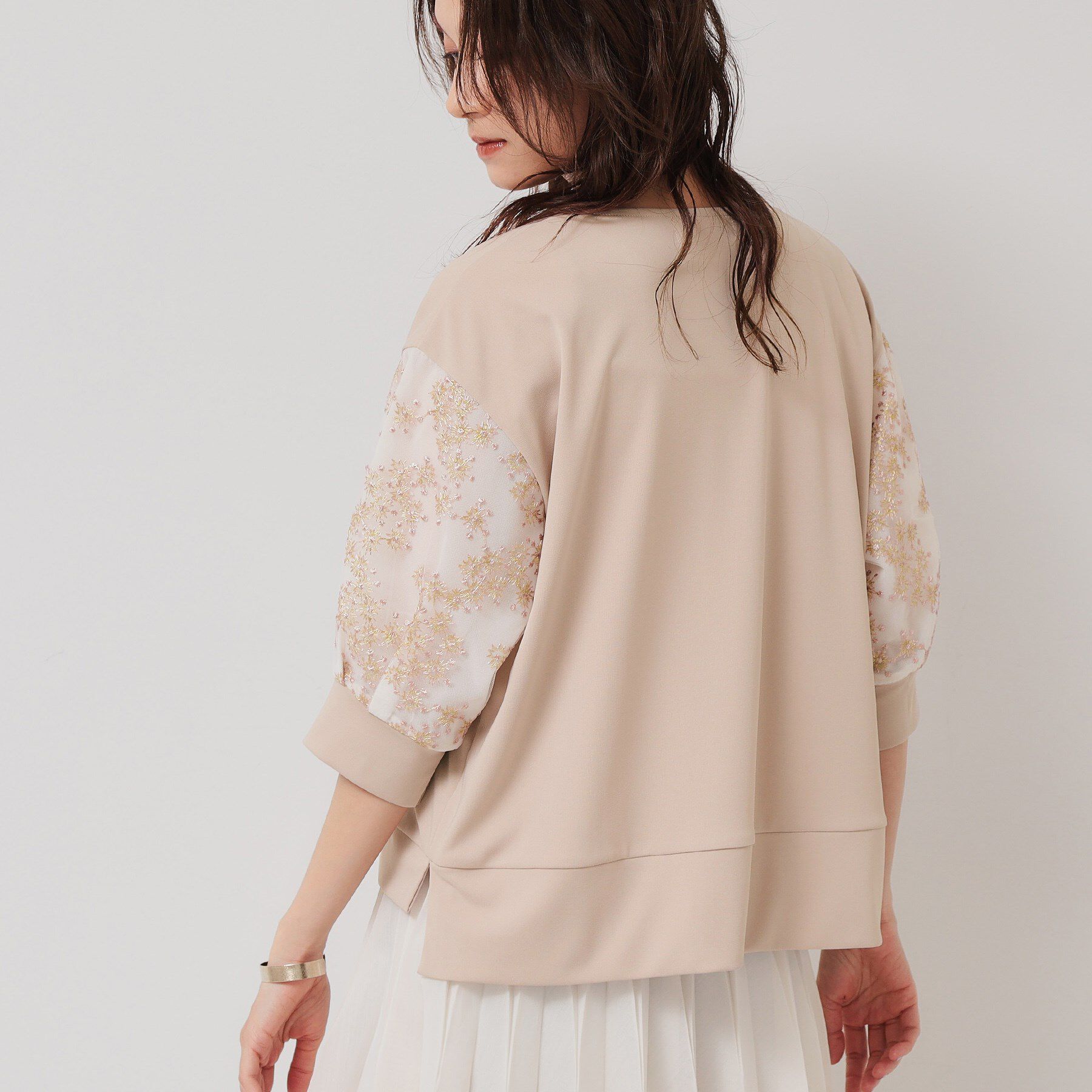 SunaUna「【チュール刺繍／7分袖】華やかプルオーバー」|Tシャツ・カットソー|