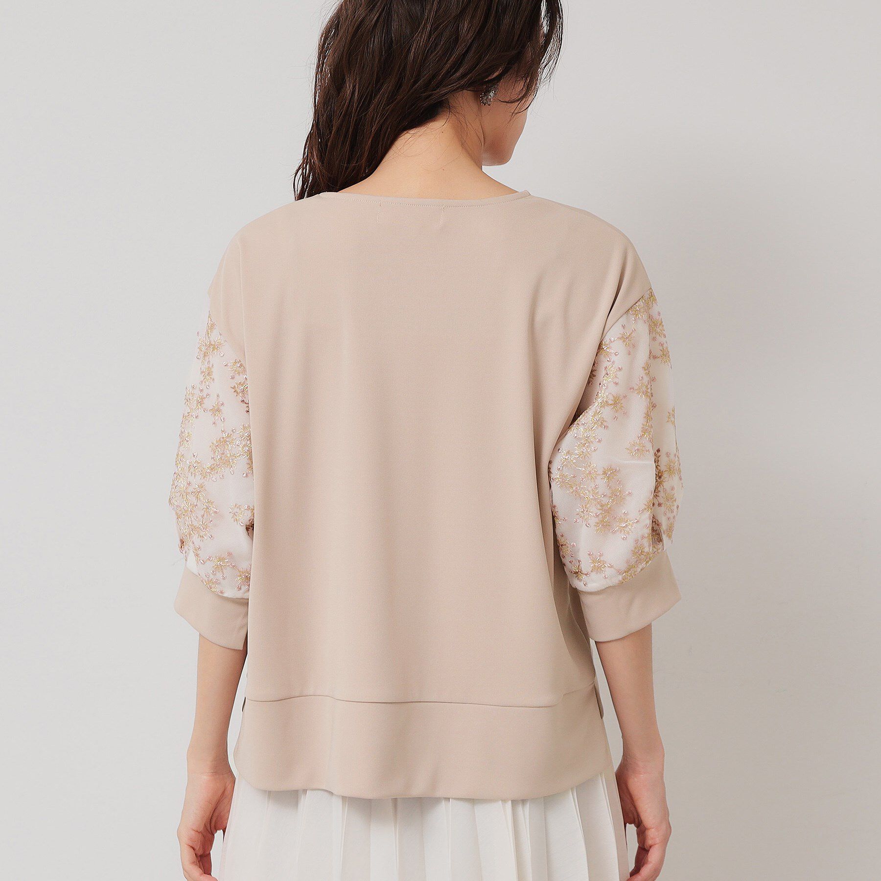 SunaUna「【チュール刺繍／7分袖】華やかプルオーバー」|Tシャツ・カットソー|