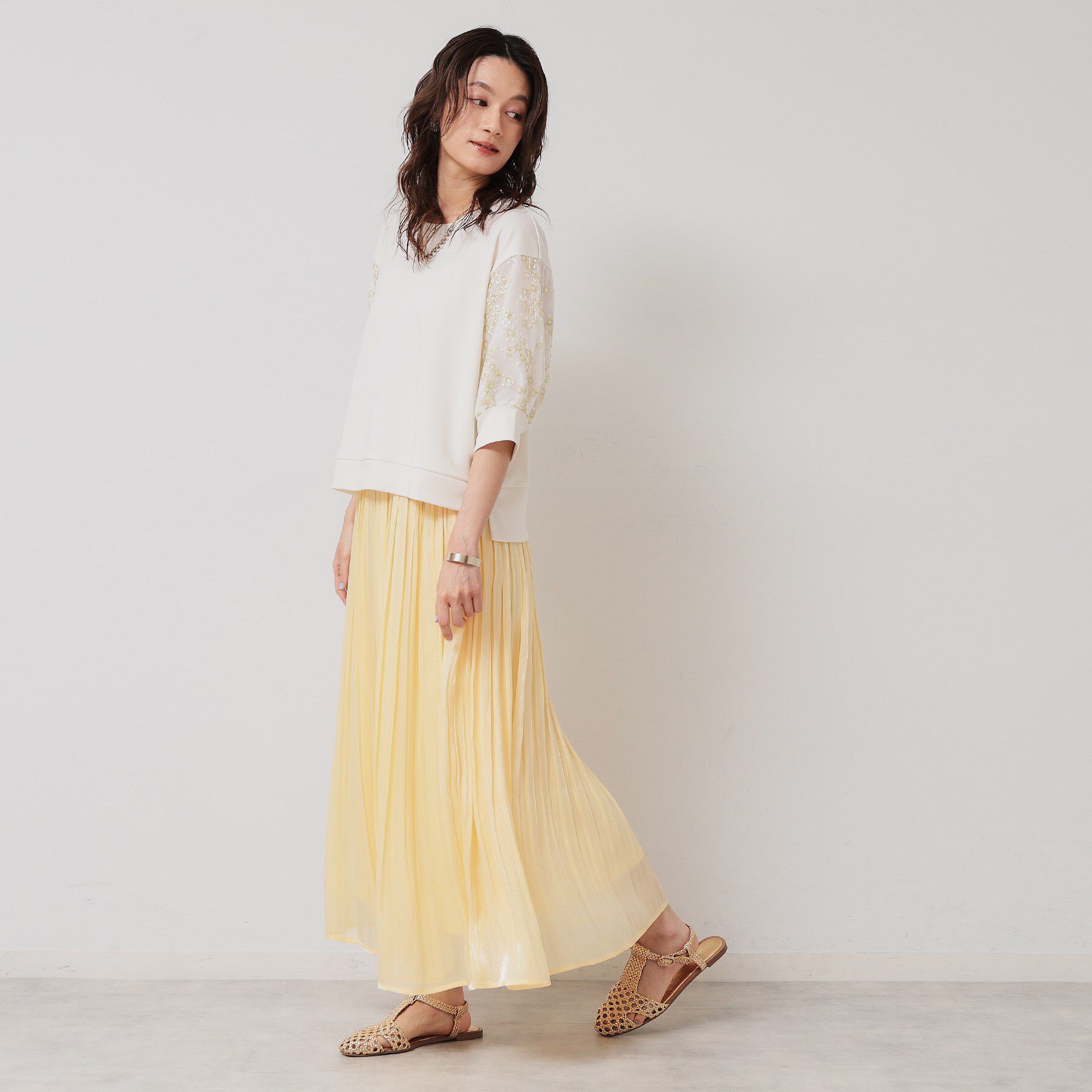 SunaUna「【チュール刺繍／7分袖】華やかプルオーバー」|Tシャツ・カットソー|