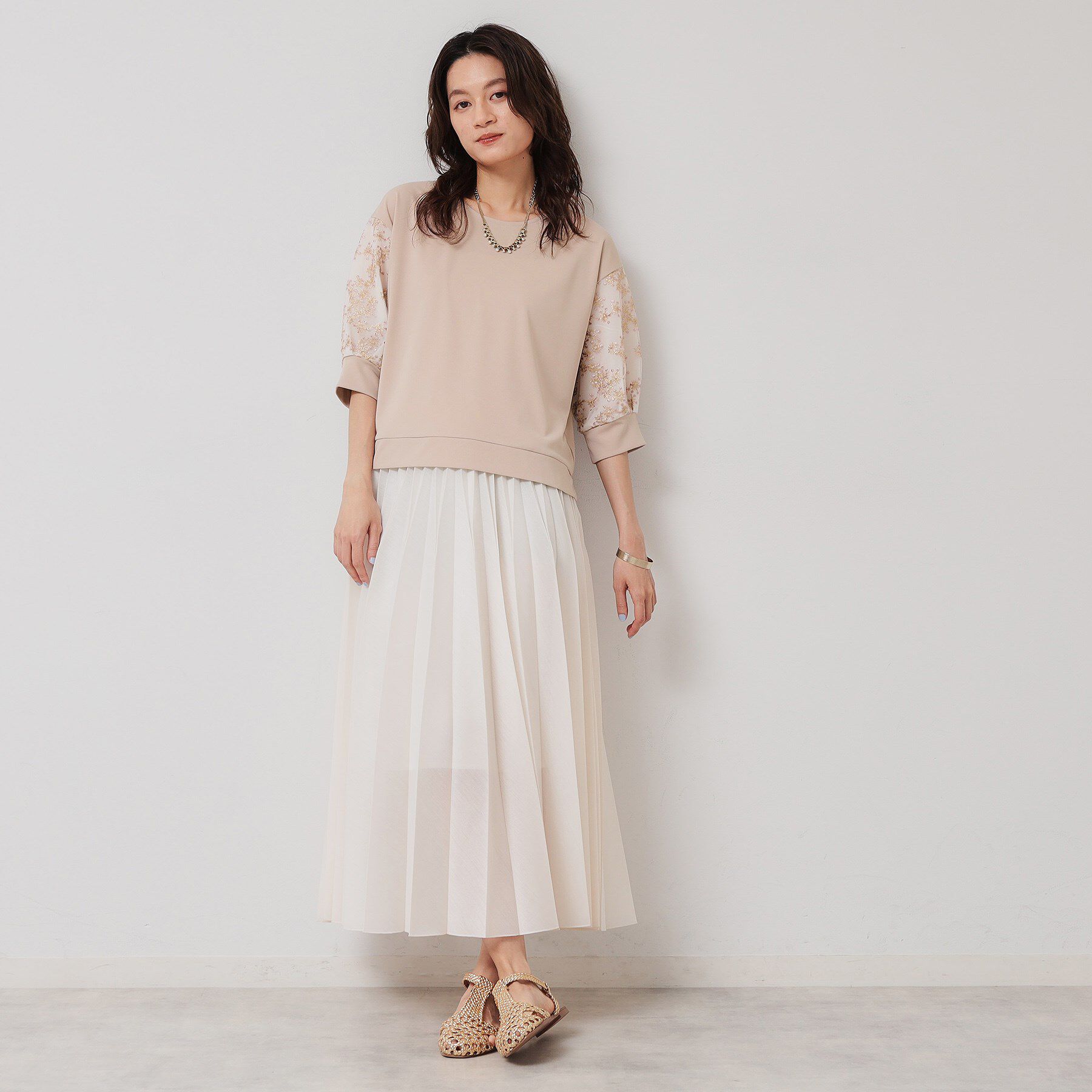 SunaUna「【チュール刺繍／7分袖】華やかプルオーバー」|Tシャツ・カットソー|