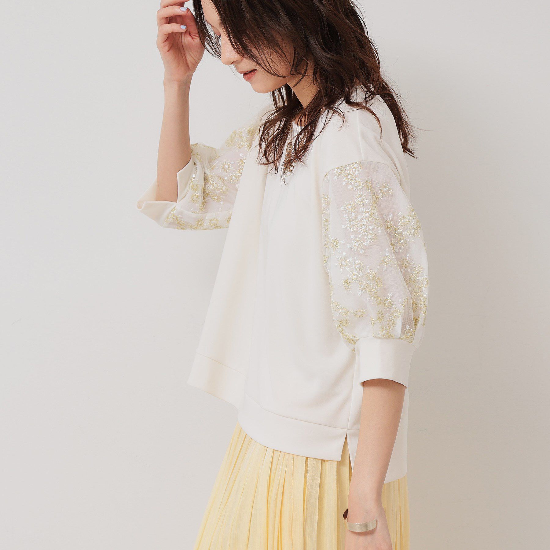 SunaUna「【チュール刺繍／7分袖】華やかプルオーバー」|Tシャツ・カットソー|