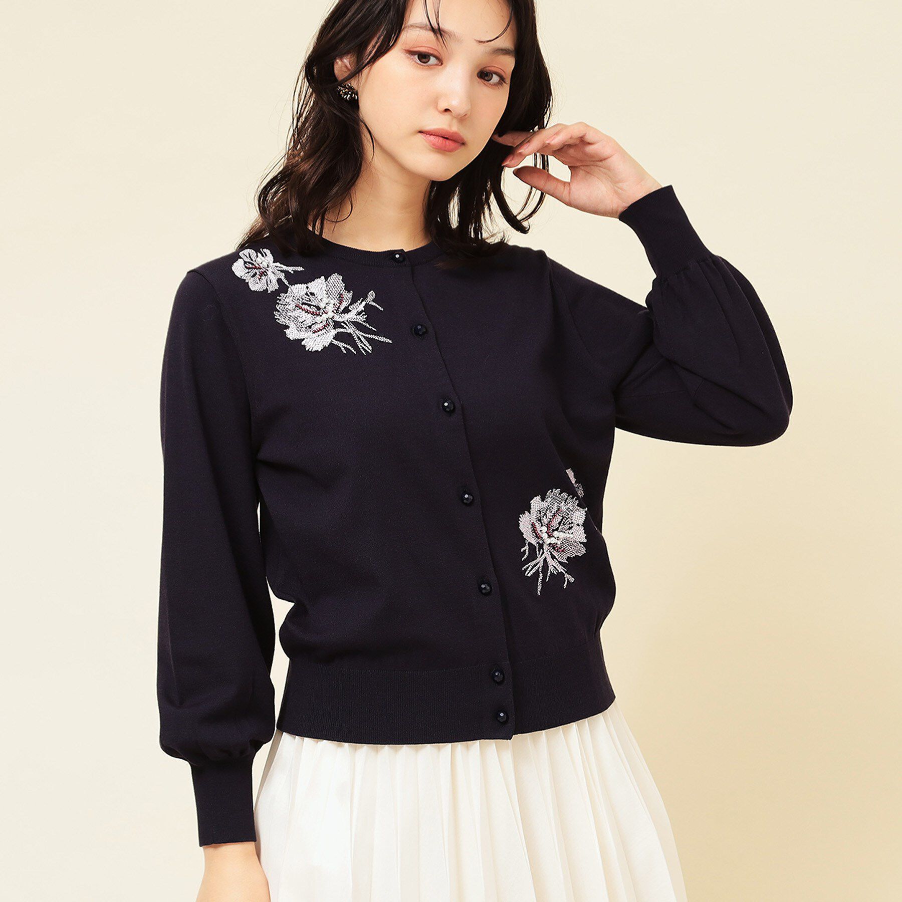 SunaUna「【SS～Lサイズ展開/手刺繍】クラフトカーディガン」|カーディガン|ネイビー(094)