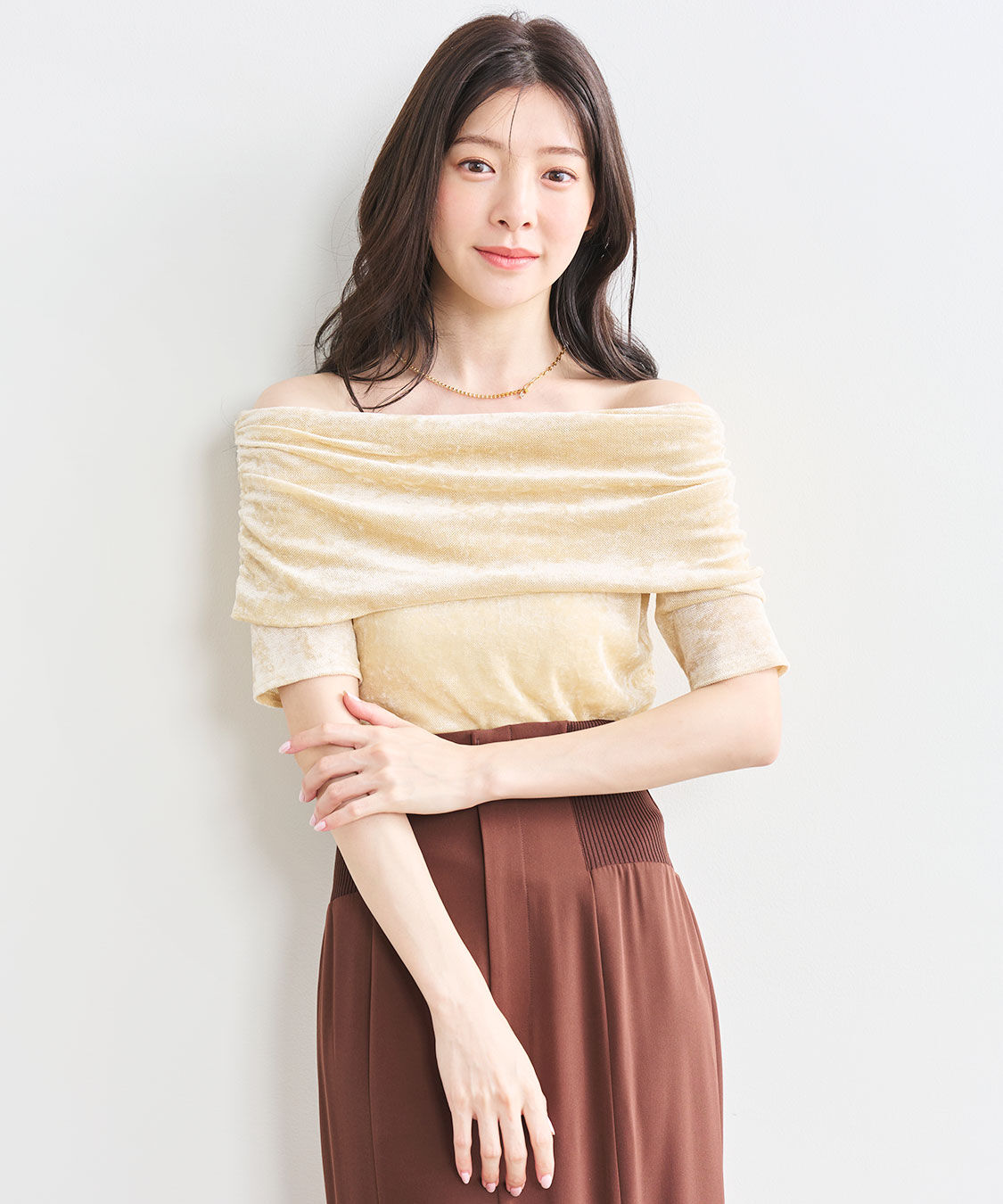 COCO DEAL「オフショルダーメッシュベロアトップス」|オフショルダー|キナリ