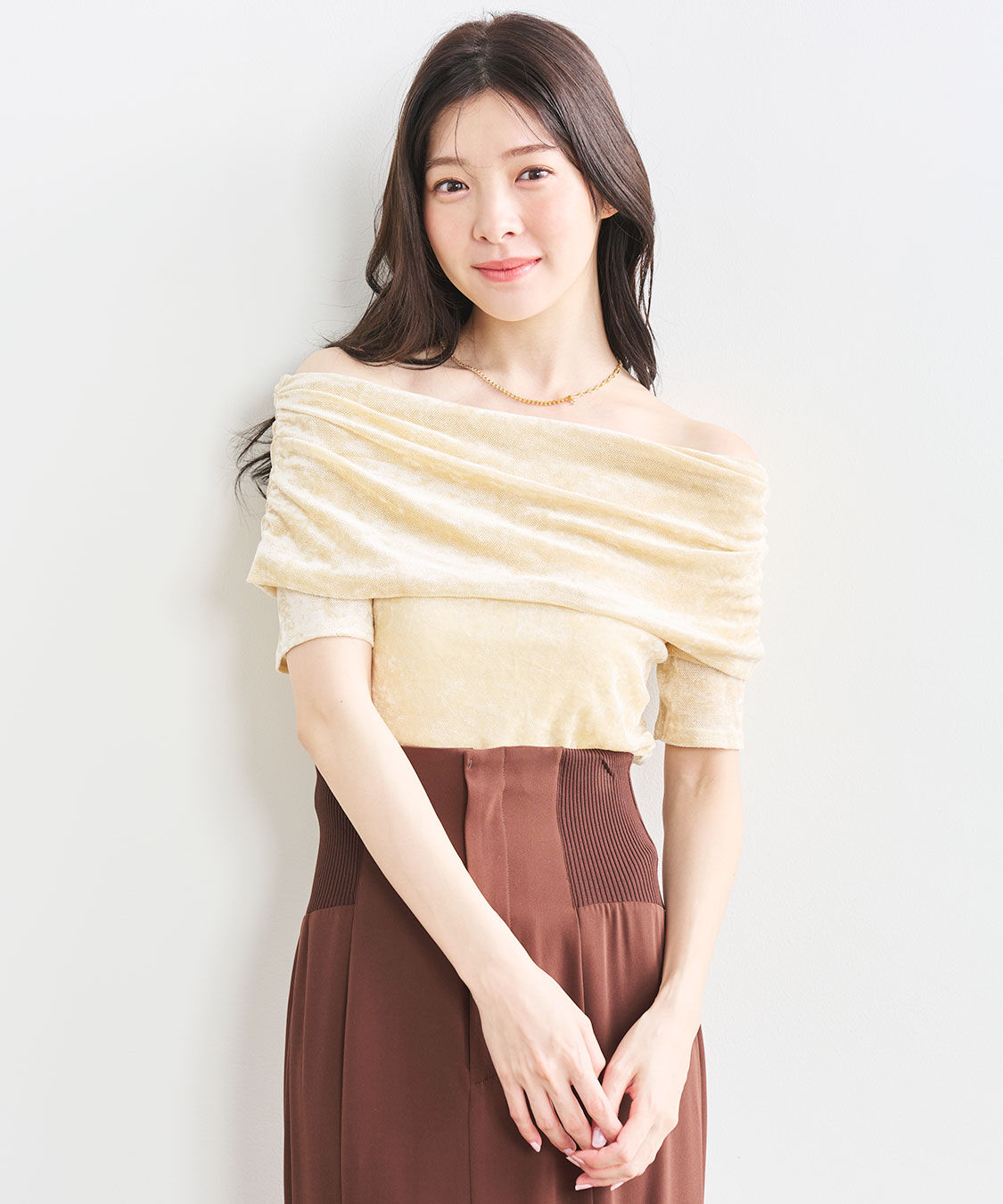 COCO DEAL「オフショルダーメッシュベロアトップス」|オフショルダー|