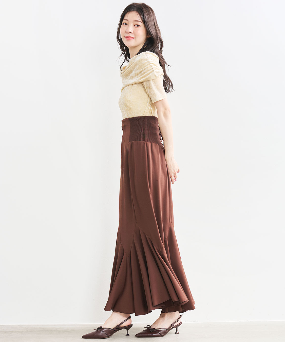 COCO DEAL「オフショルダーメッシュベロアトップス」|オフショルダー|