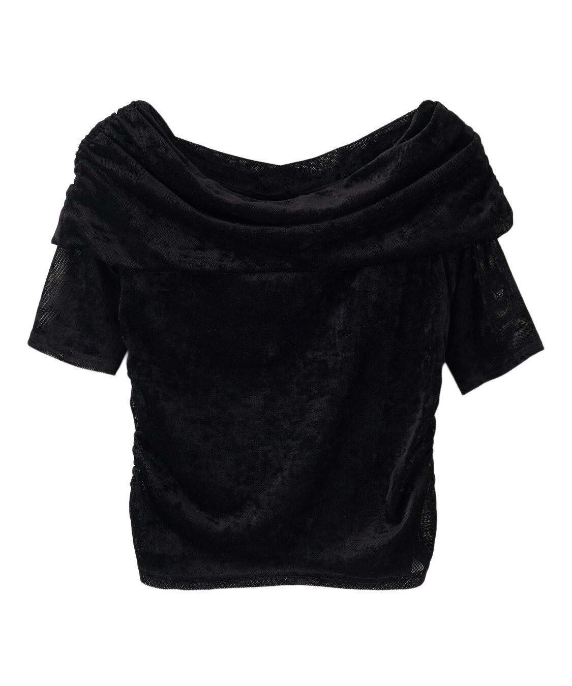 COCO DEAL「オフショルダーメッシュベロアトップス」|オフショルダー|