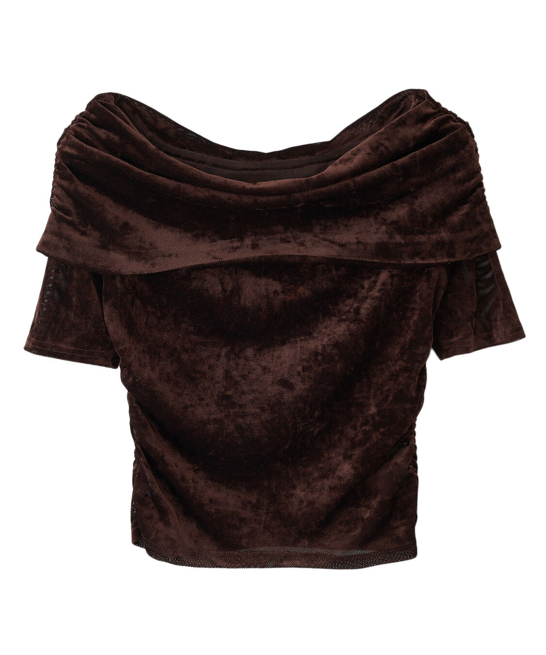 COCO DEAL「オフショルダーメッシュベロアトップス」|オフショルダー|