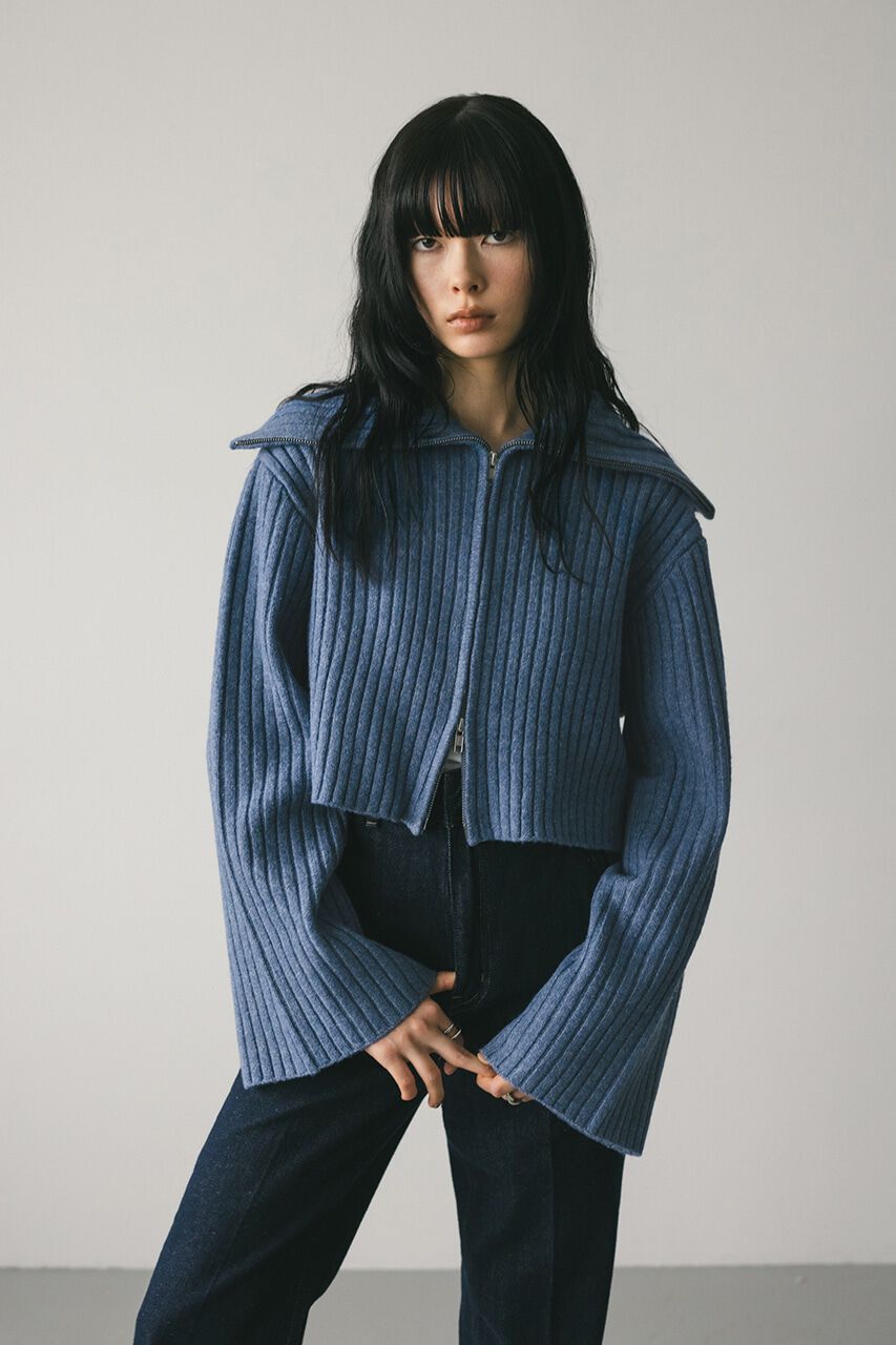 STYLEMIXER「ビッグカラージップショートニット」|ニット・セーター|