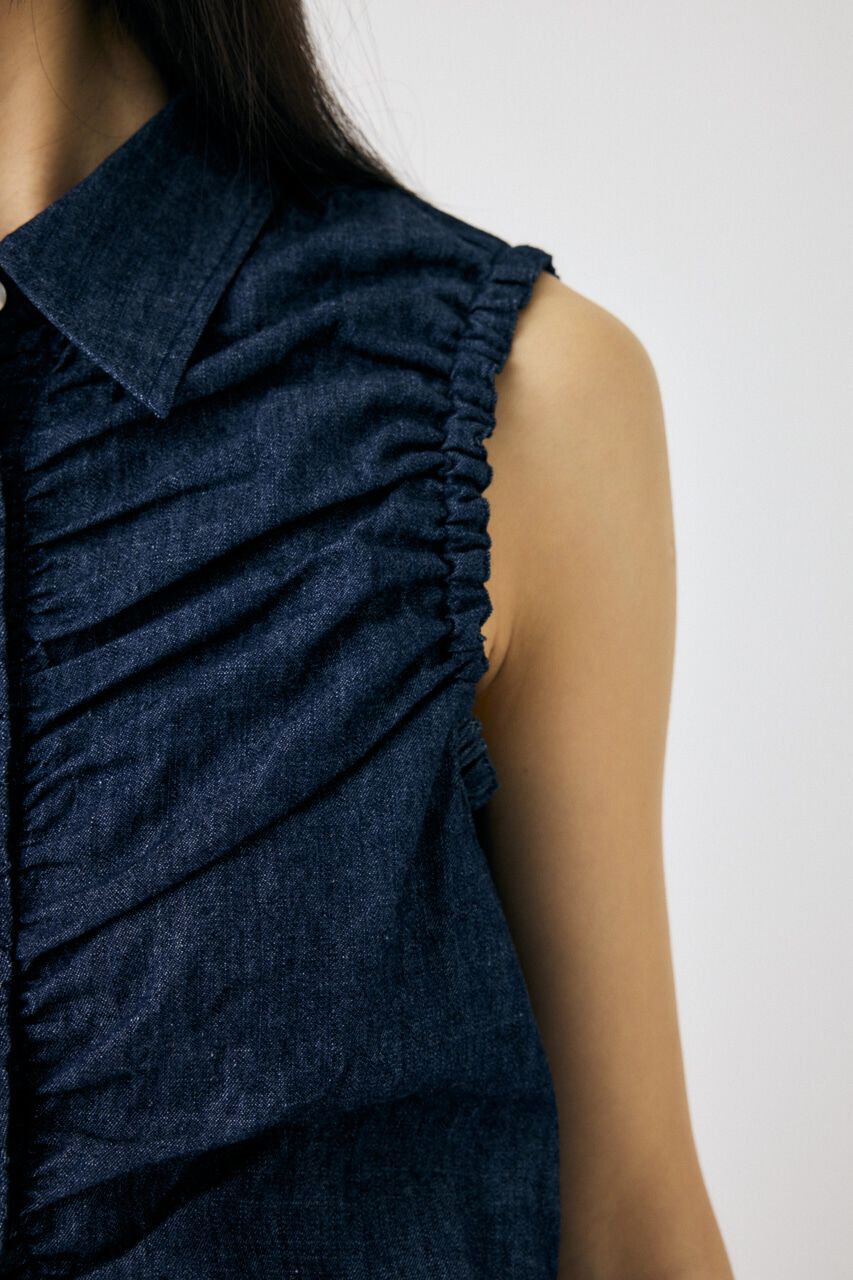 MOUSSY「GATHER SLEEVELESS デニムシャツ」|シャツ・ブラウス|