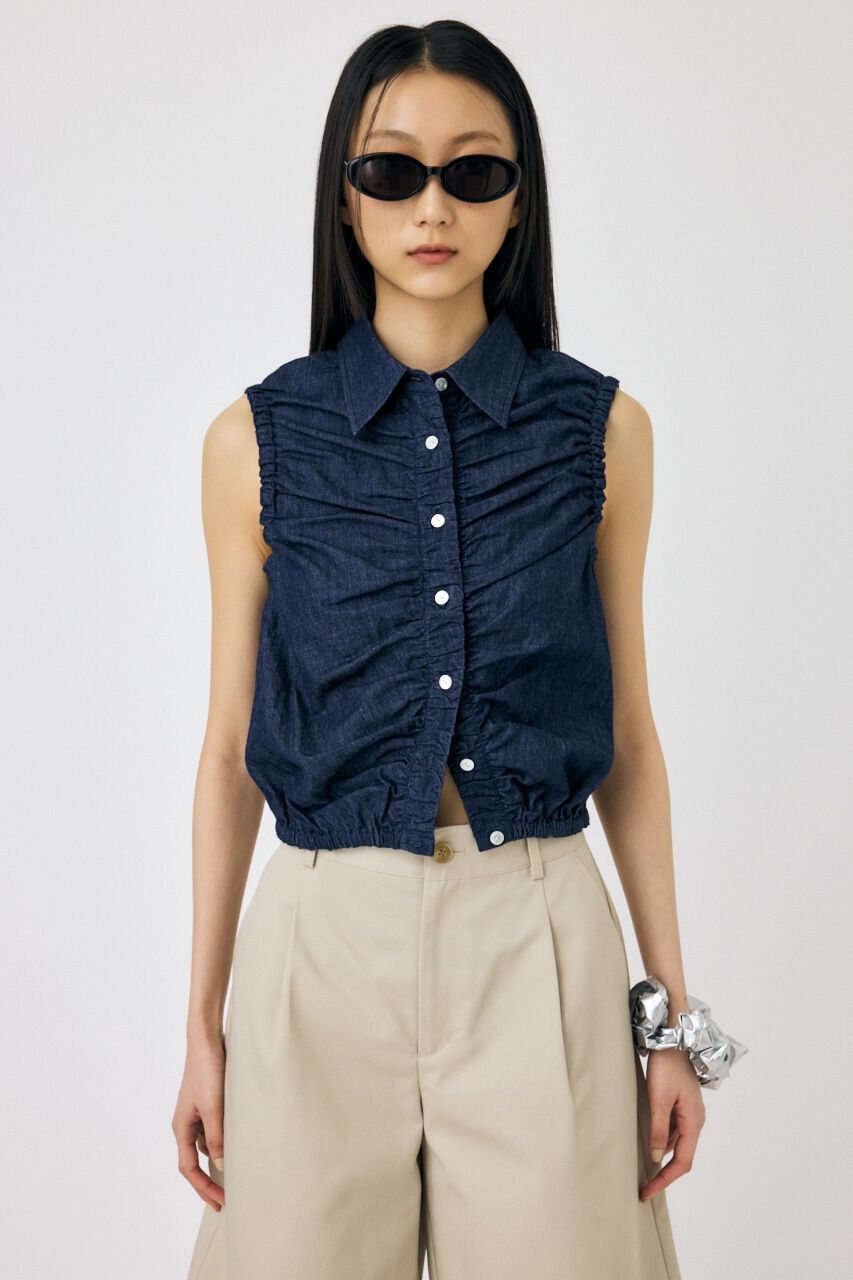MOUSSY「GATHER SLEEVELESS デニムシャツ」|シャツ・ブラウス|