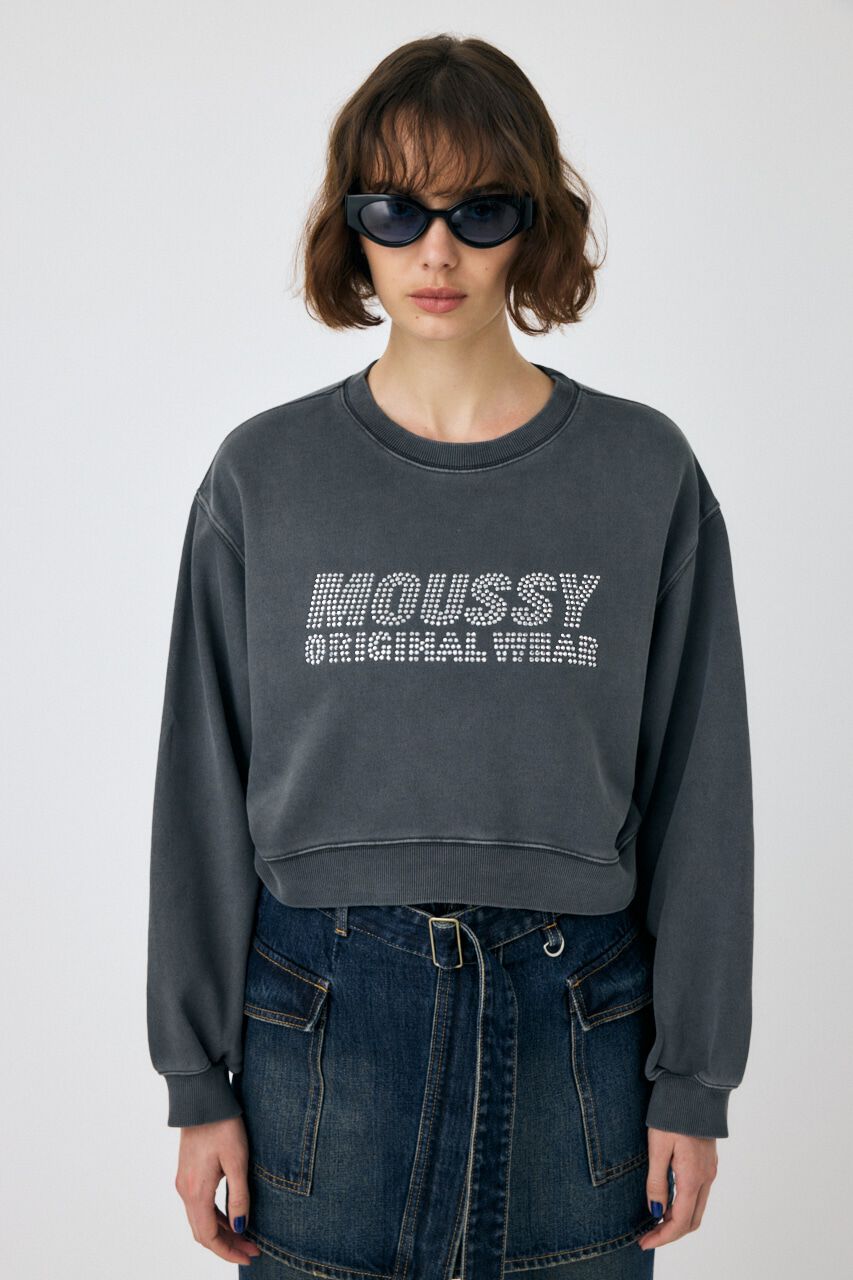 MOUSSY「RHINESTONE MOUSSY クロップド プルオーバー」|パーカー|